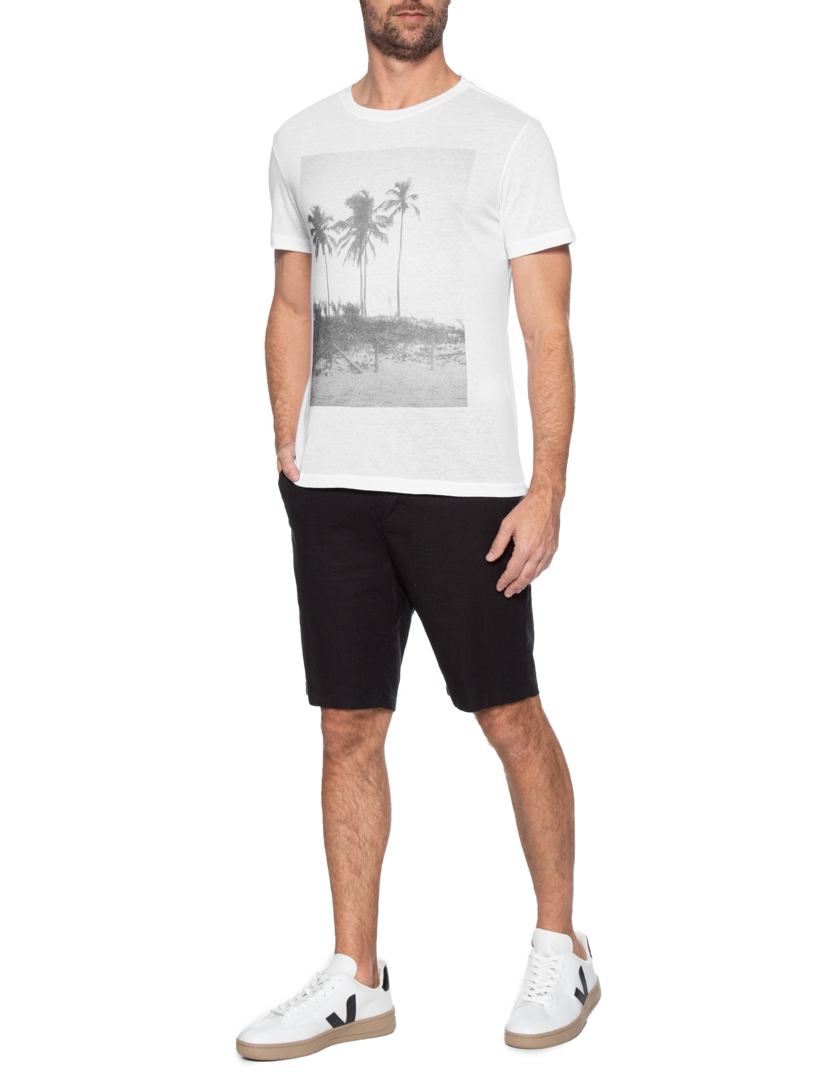 Camiseta Masculina Light Eco Slim Coqueiro Manga Curta Branco Osklen
