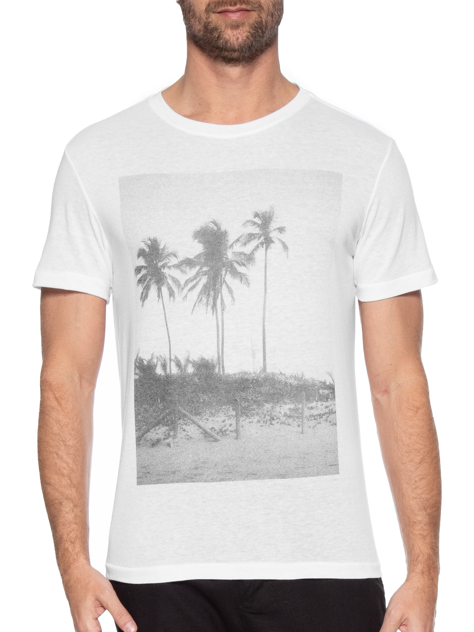 Camiseta Masculina Light Eco Slim Coqueiro Manga Curta Branco Osklen