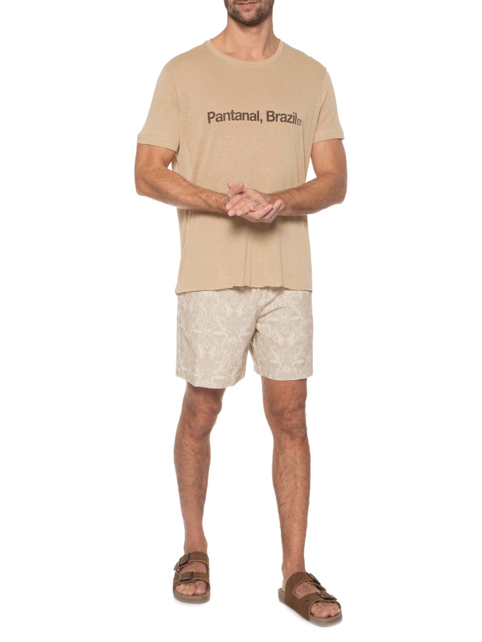 Camiseta Masculina Light Linen Pantanal Brazil Marrom Osklen