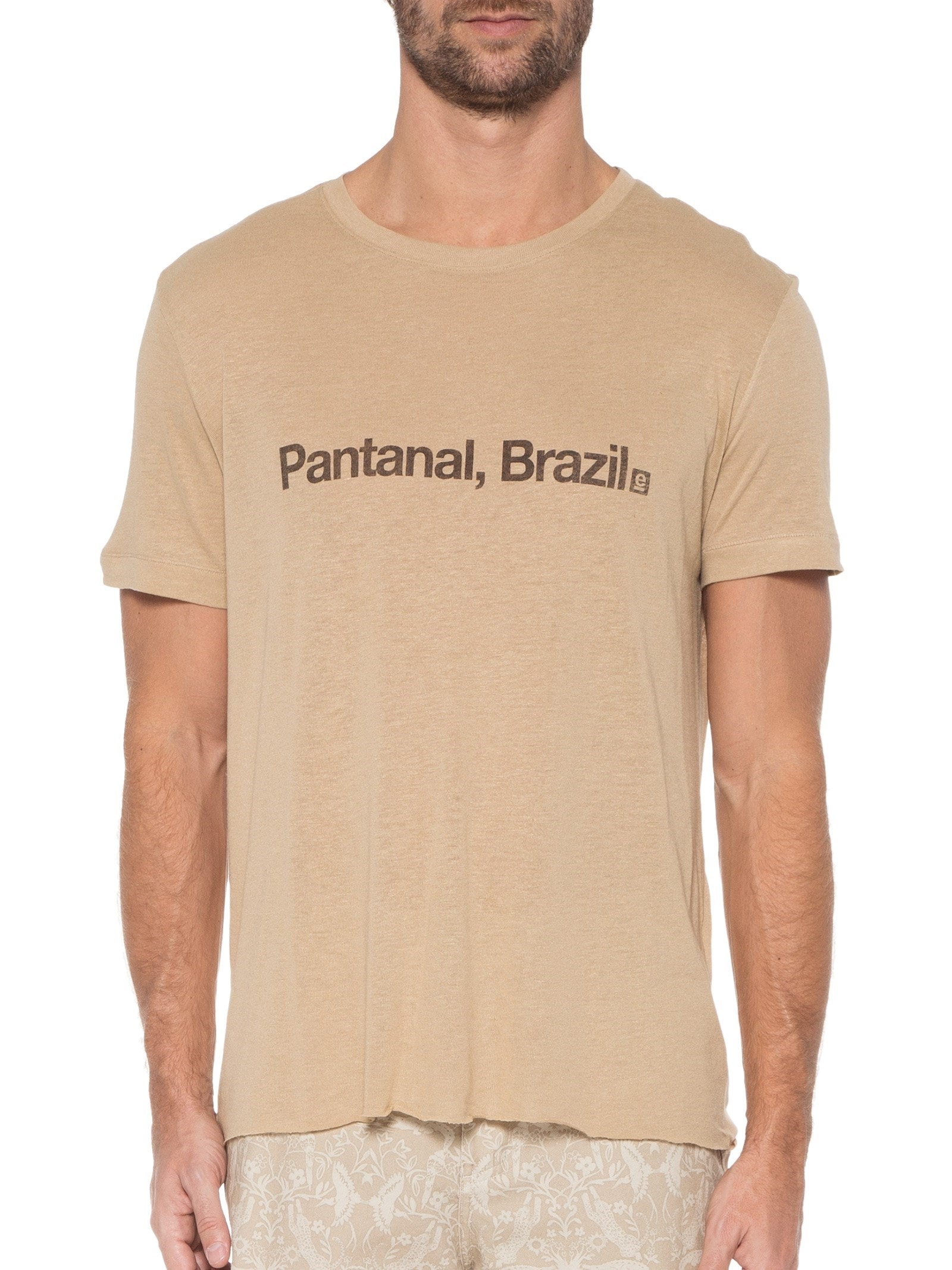 Camiseta Masculina Light Linen Pantanal Brazil Marrom Osklen
