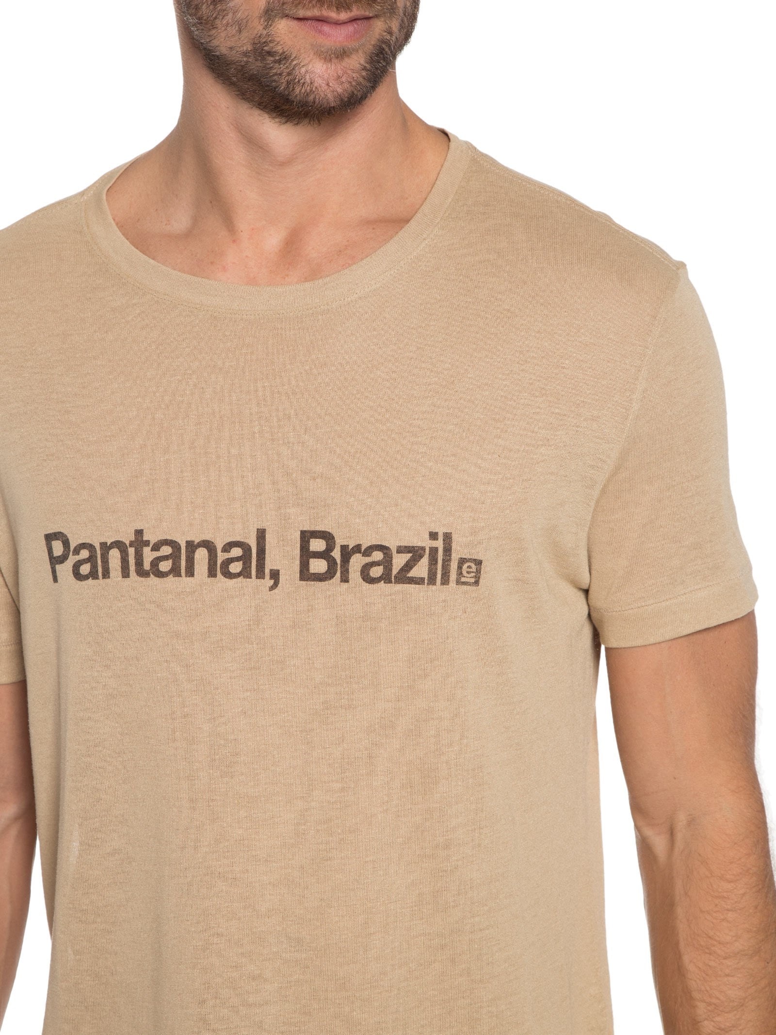 Camiseta Masculina Light Linen Pantanal Brazil Marrom Osklen