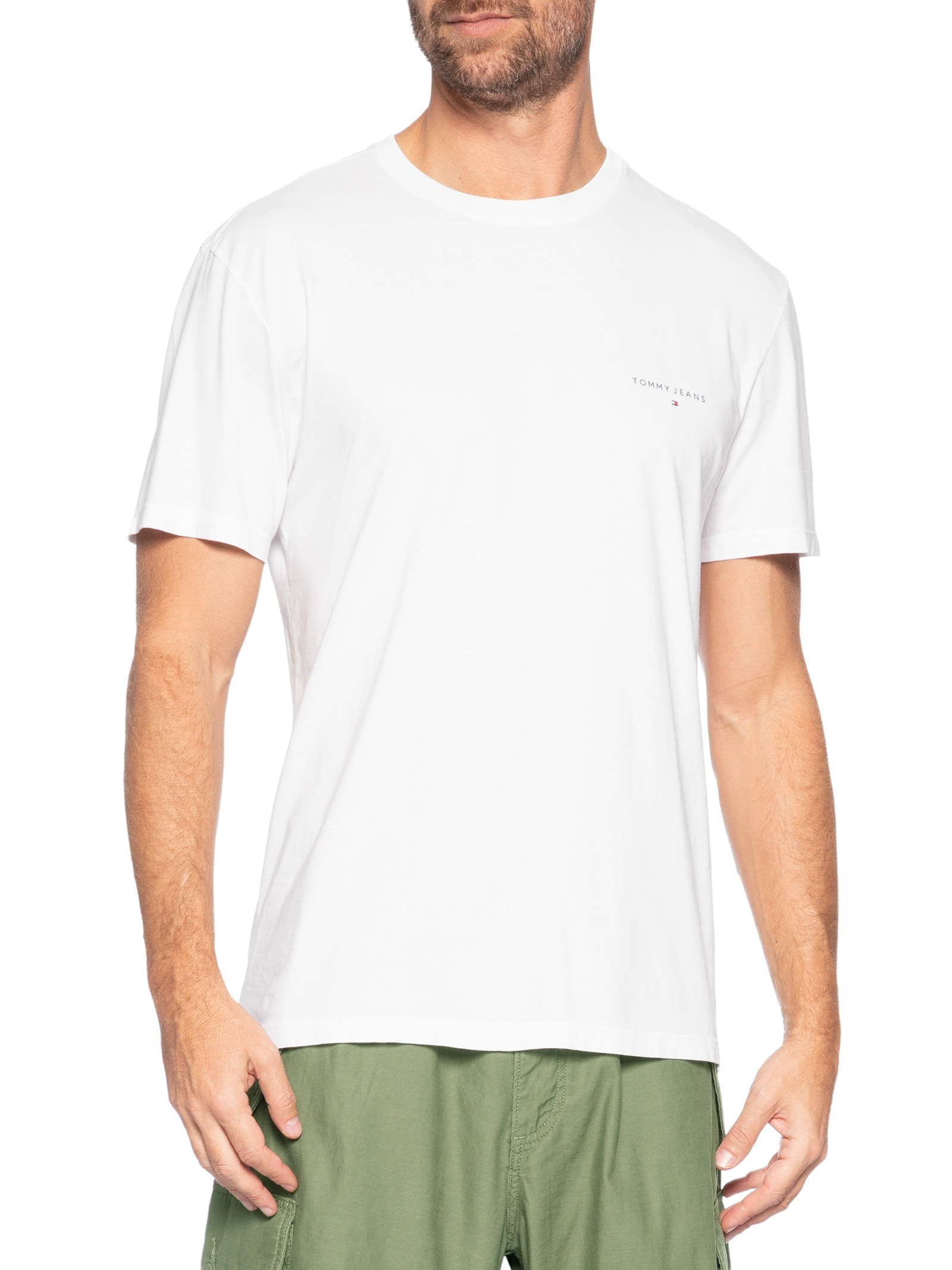 Camiseta Masculina Linear Chest Tee Ext Branco Tommy Jeans