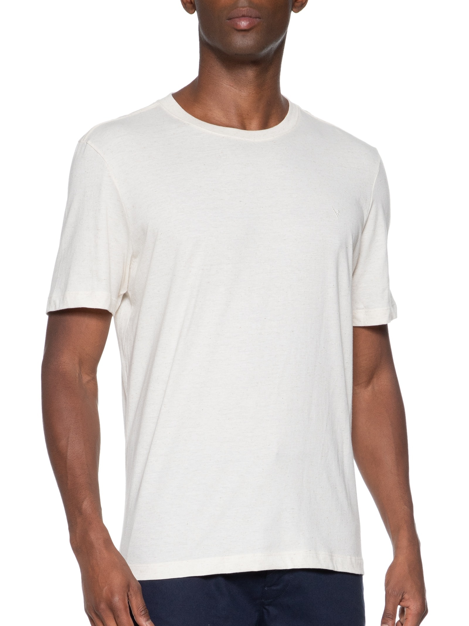 Camiseta Masculina Linen Manga Curta Básica Bege Vr