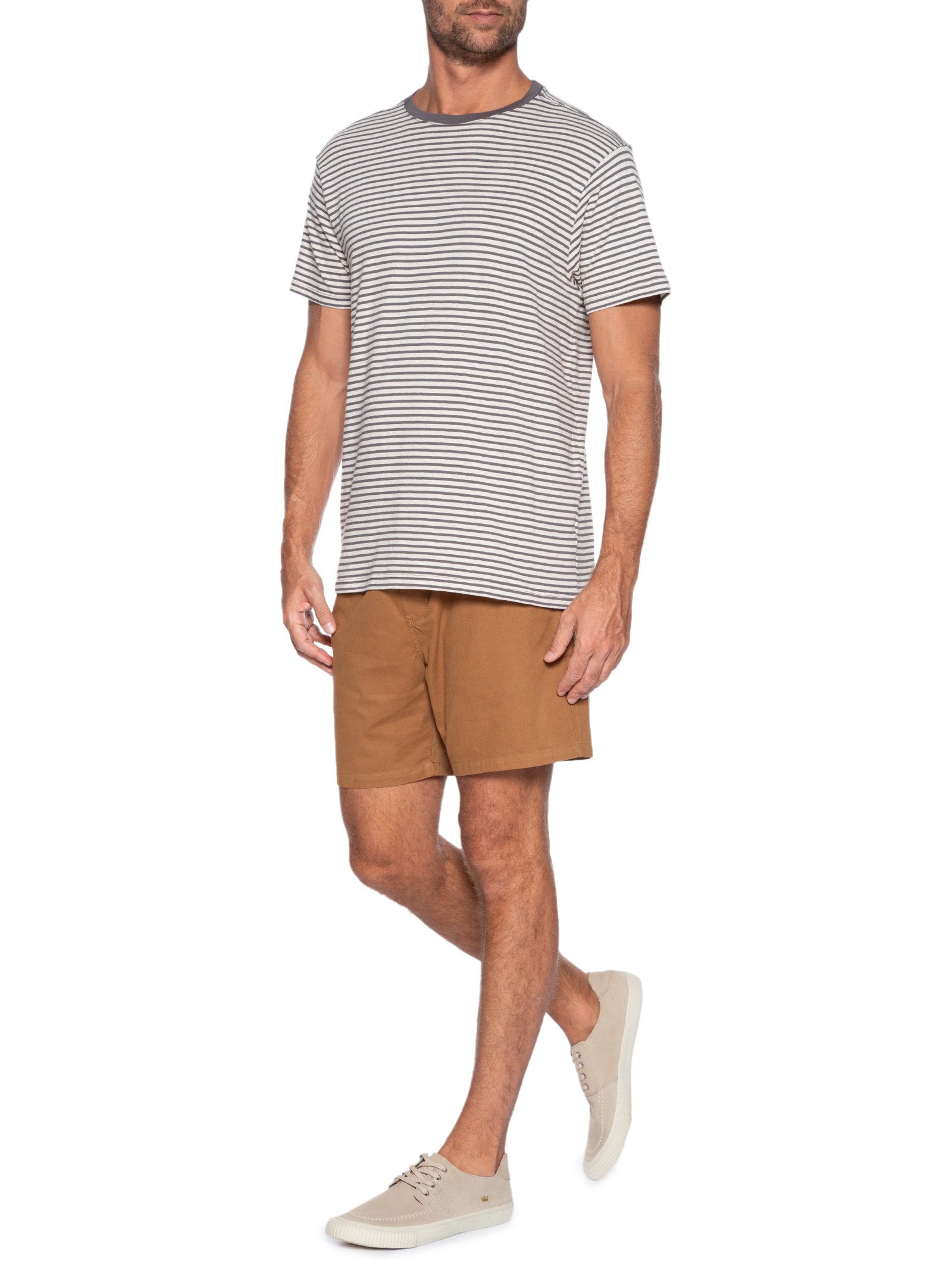 Camiseta Masculina Linen Stripes Cinza Foxton