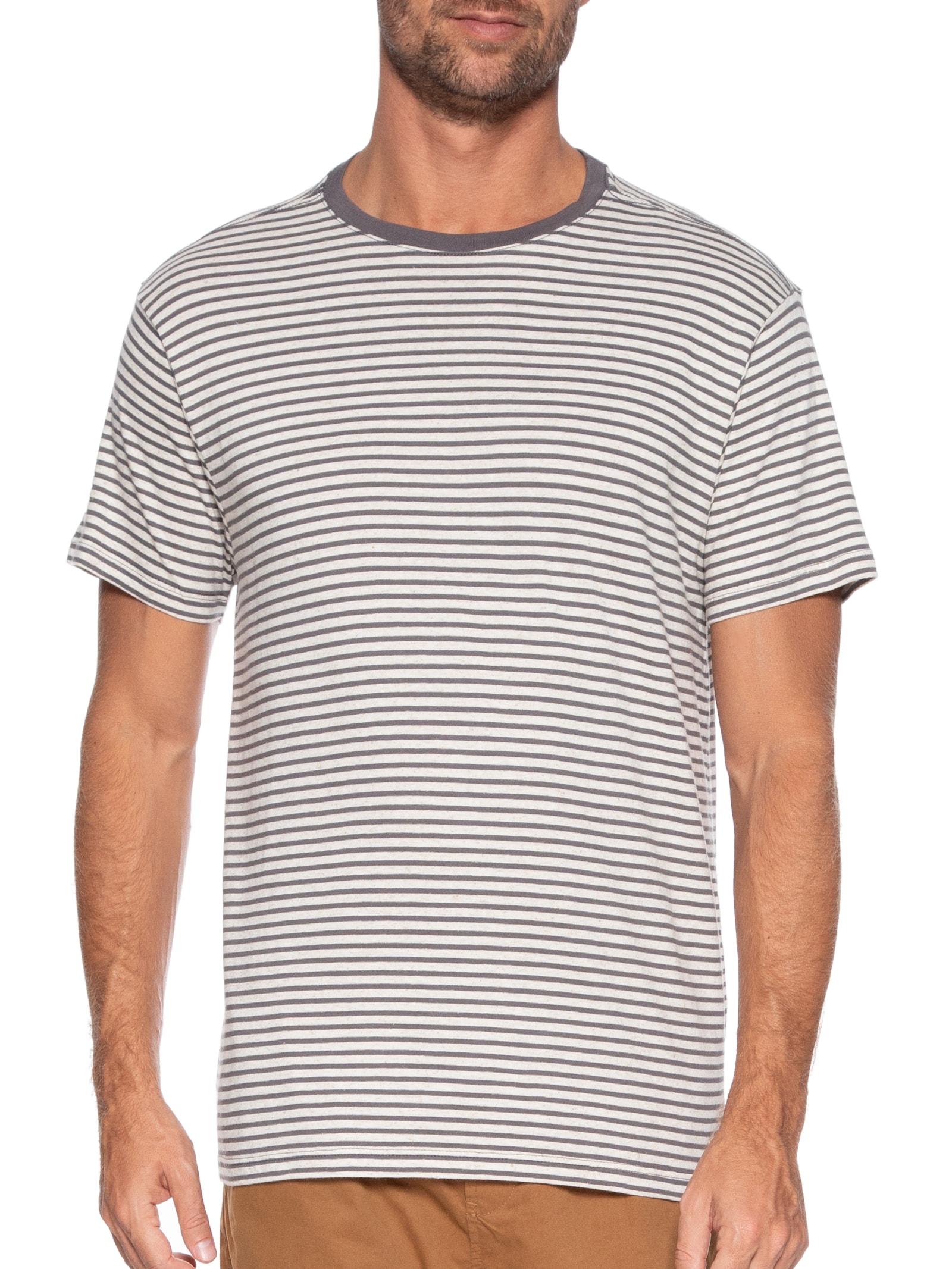 Camiseta Masculina Linen Stripes Cinza Foxton