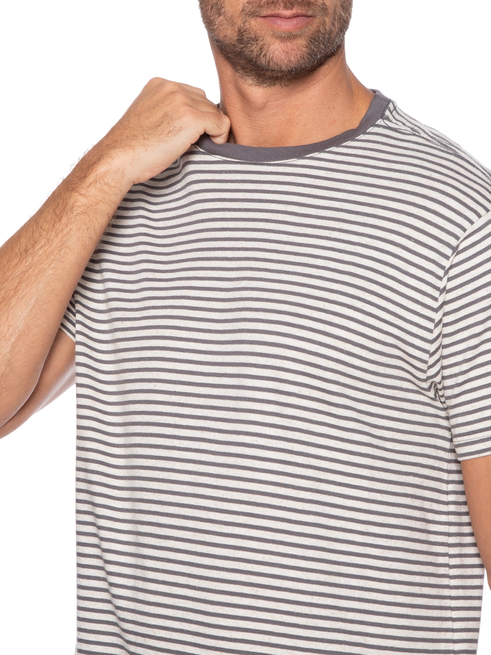 Camiseta Masculina Linen Stripes Cinza Foxton