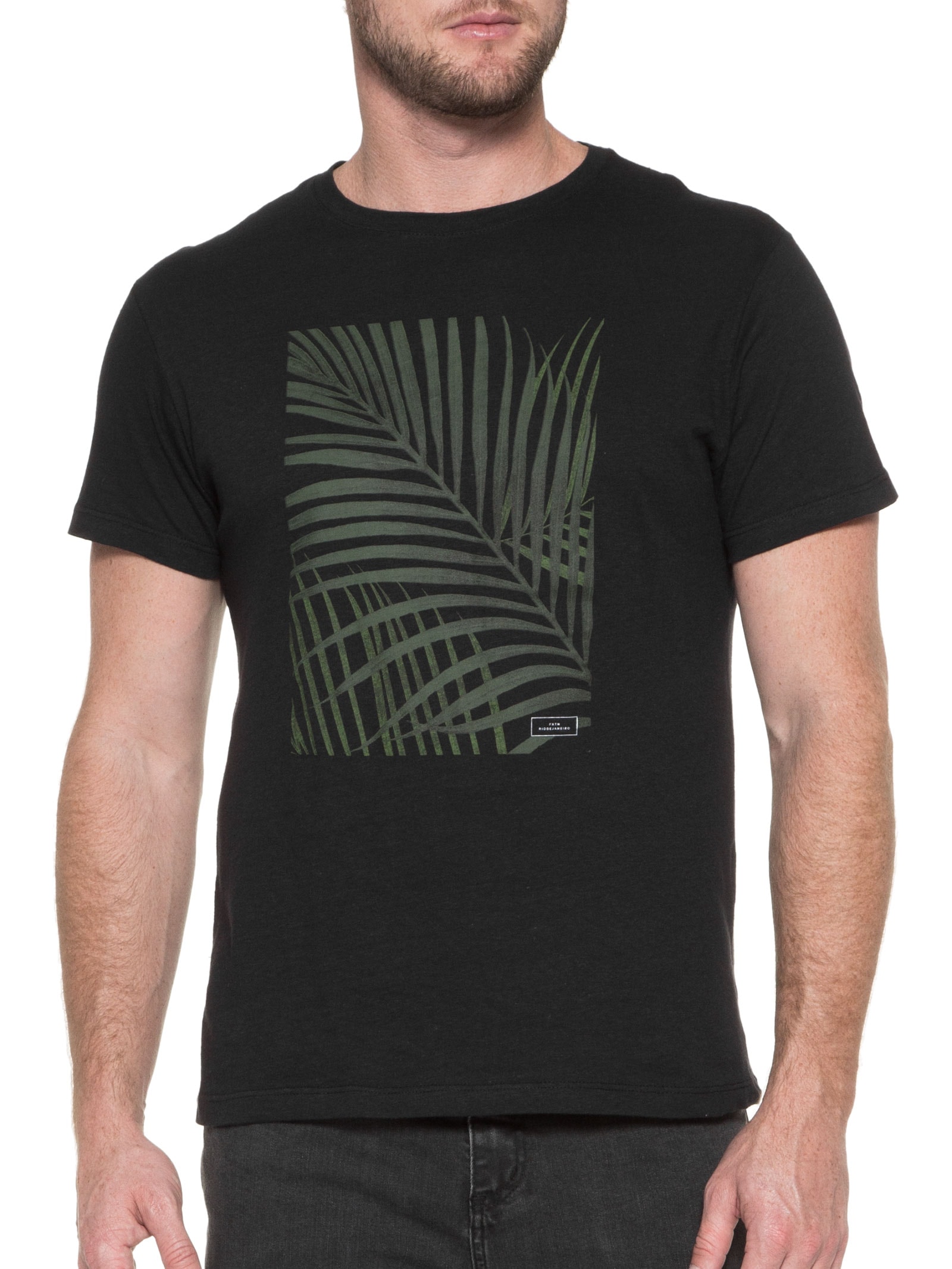 Camiseta Masculina Linho Tropicals Preto Foxton