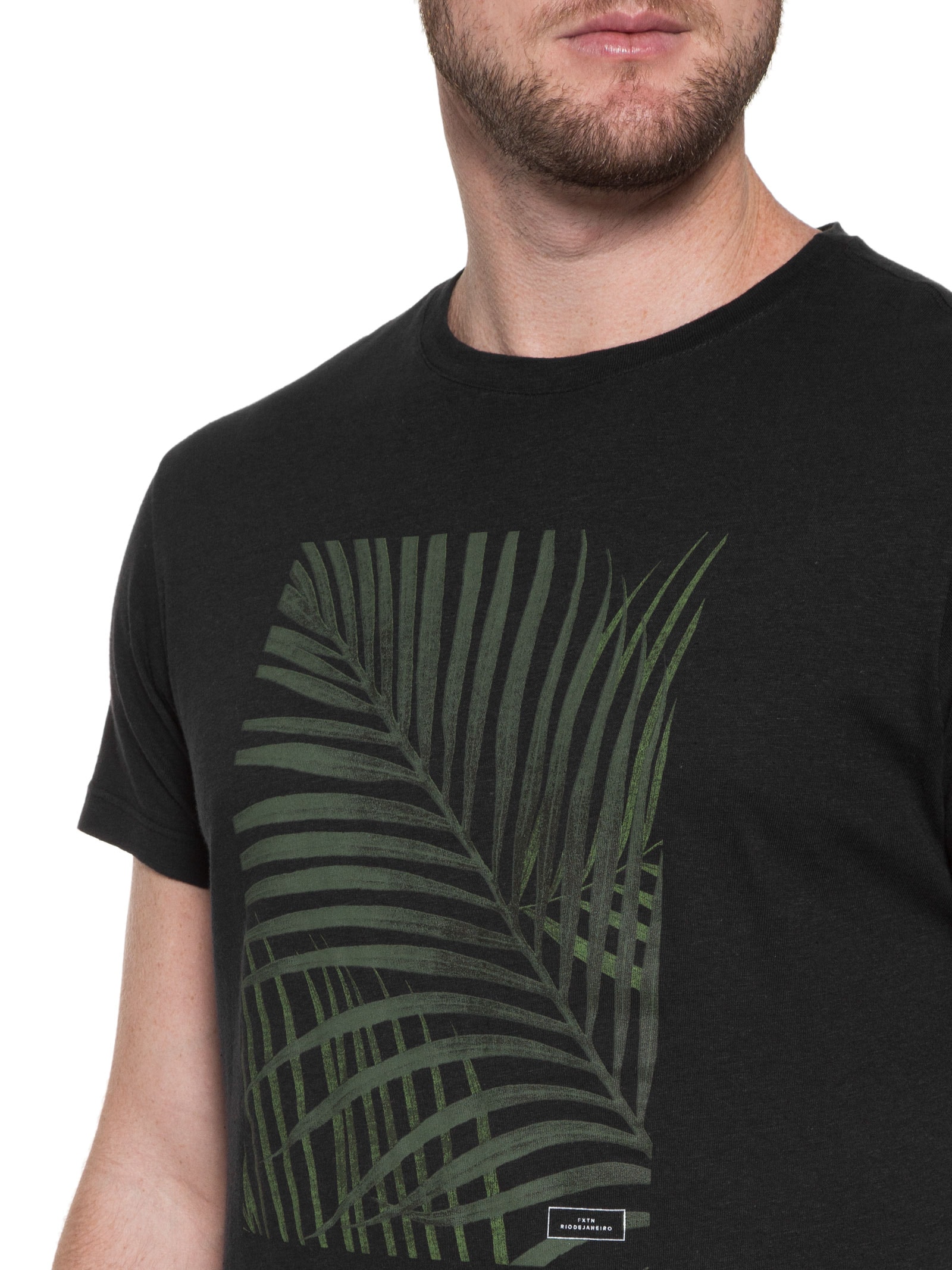 Camiseta Masculina Linho Tropicals Preto Foxton