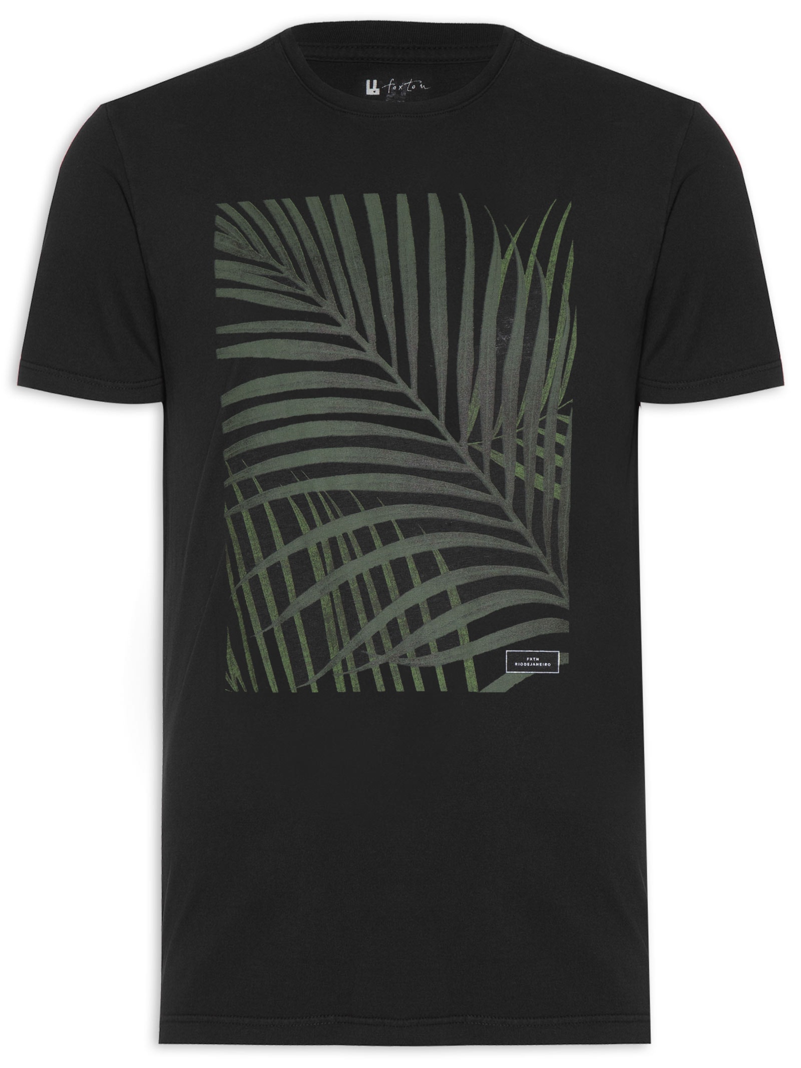 Camiseta Masculina Linho Tropicals Preto Foxton