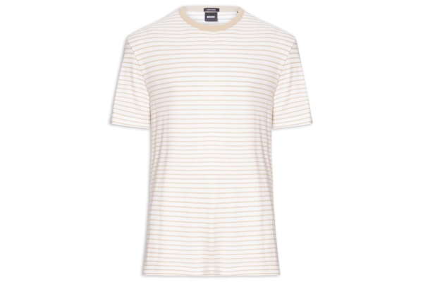 Camiseta Masculina Listrada de Linho H Taut - Bege