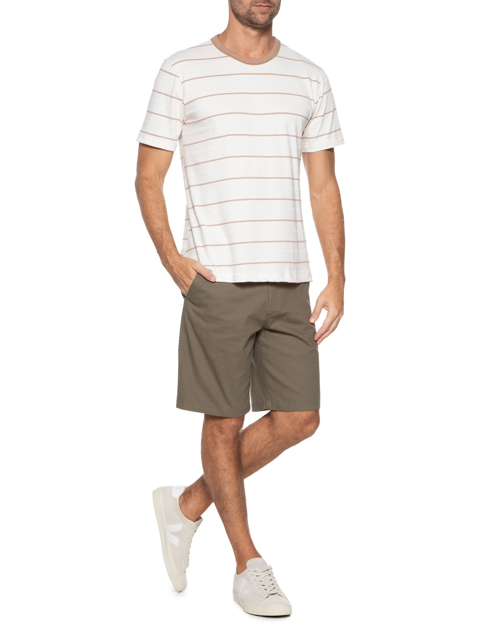 Camiseta Masculina Listrada Fio Tinto Branco Hering