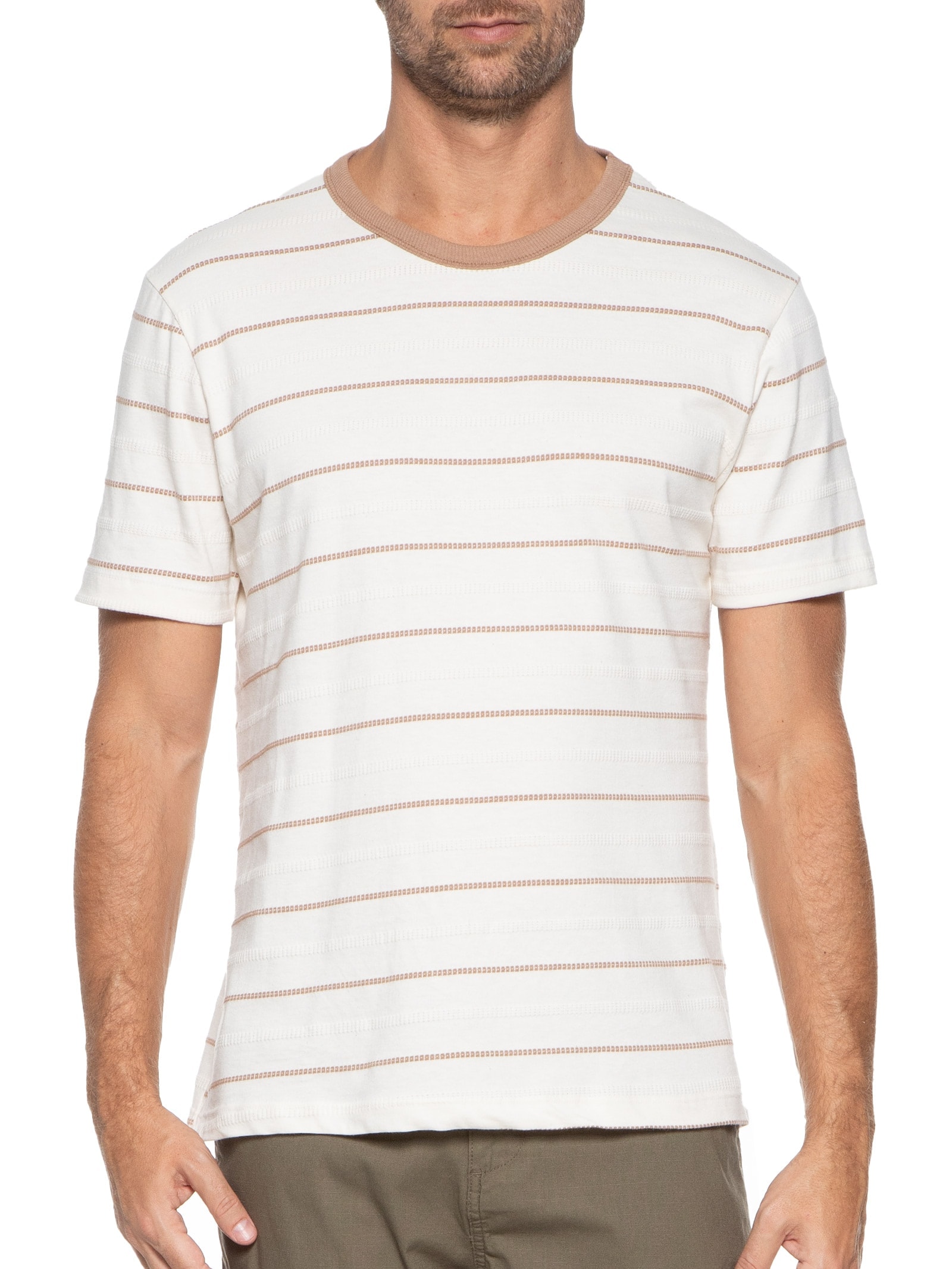 Camiseta Masculina Listrada Fio Tinto Branco Hering