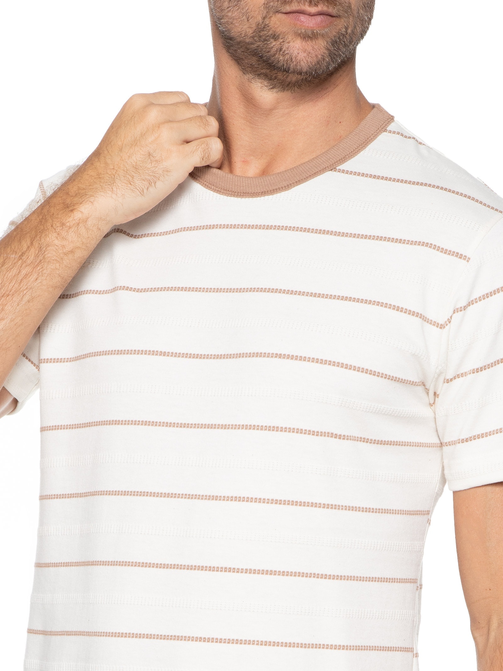 Camiseta Masculina Listrada Fio Tinto Branco Hering