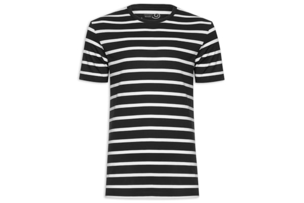 Camiseta Masculina Listrada Mar - Preto