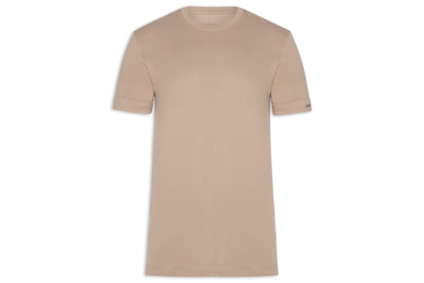 Camiseta Masculina Logo Bordado Manga - Bege