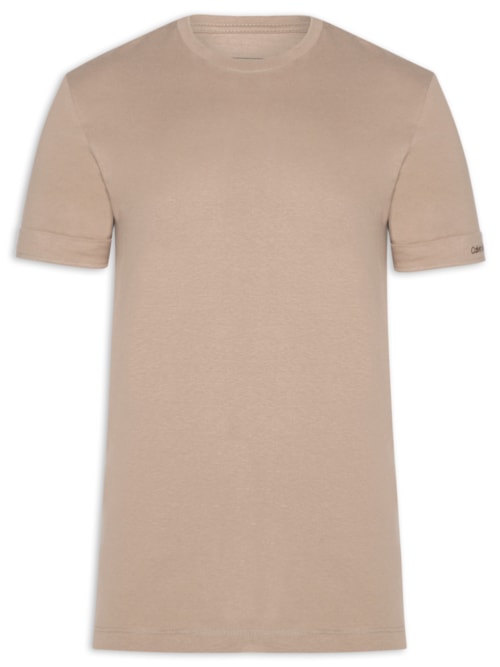 Camiseta Masculina Logo Bordado Manga – Bege
