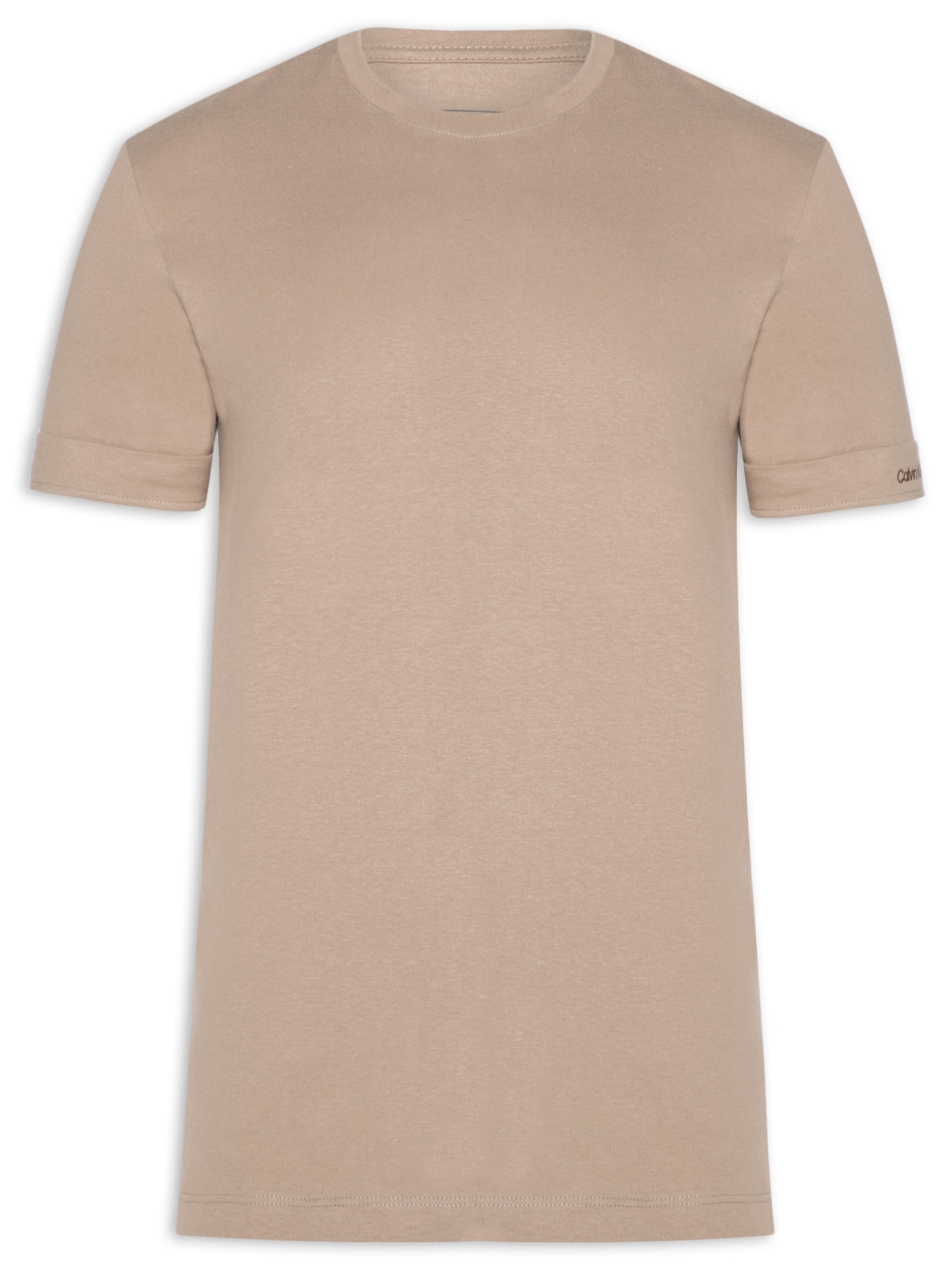 Camiseta Masculina Logo Bordado Manga Bege Calvin Klein Jeans