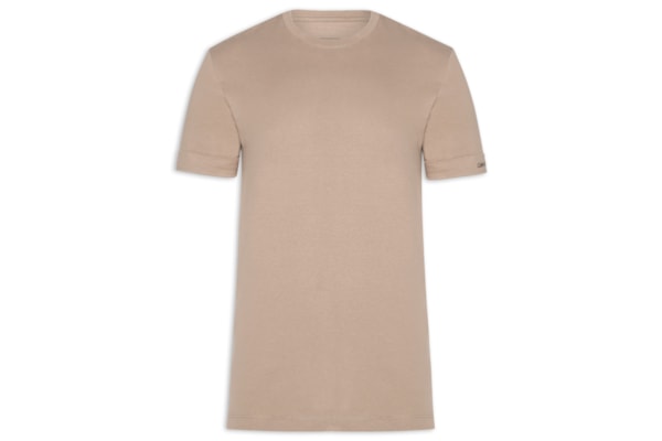 Camiseta Masculina Logo Bordado Manga - Bege