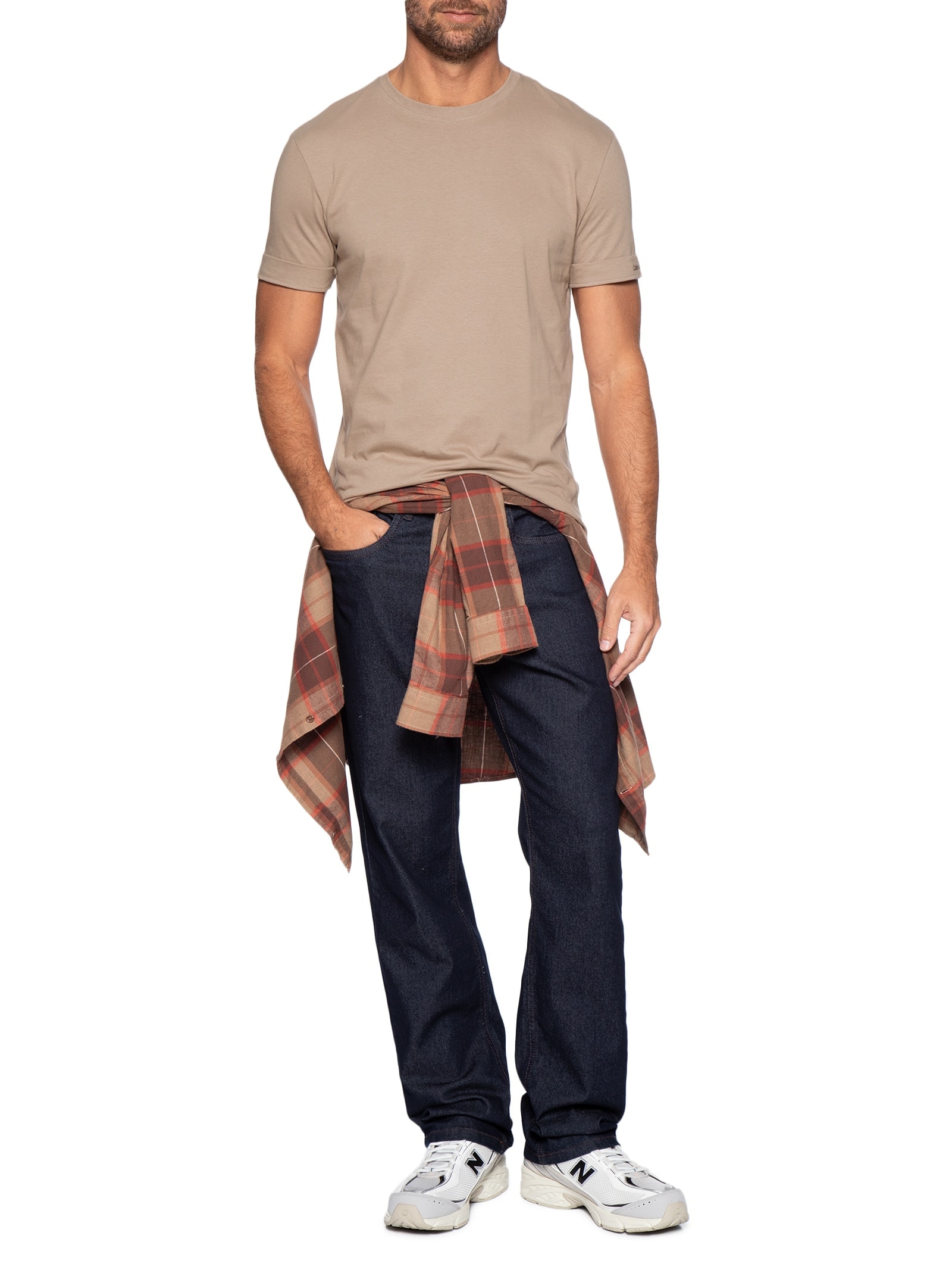 Camiseta Masculina Logo Bordado Manga Bege Calvin Klein Jeans