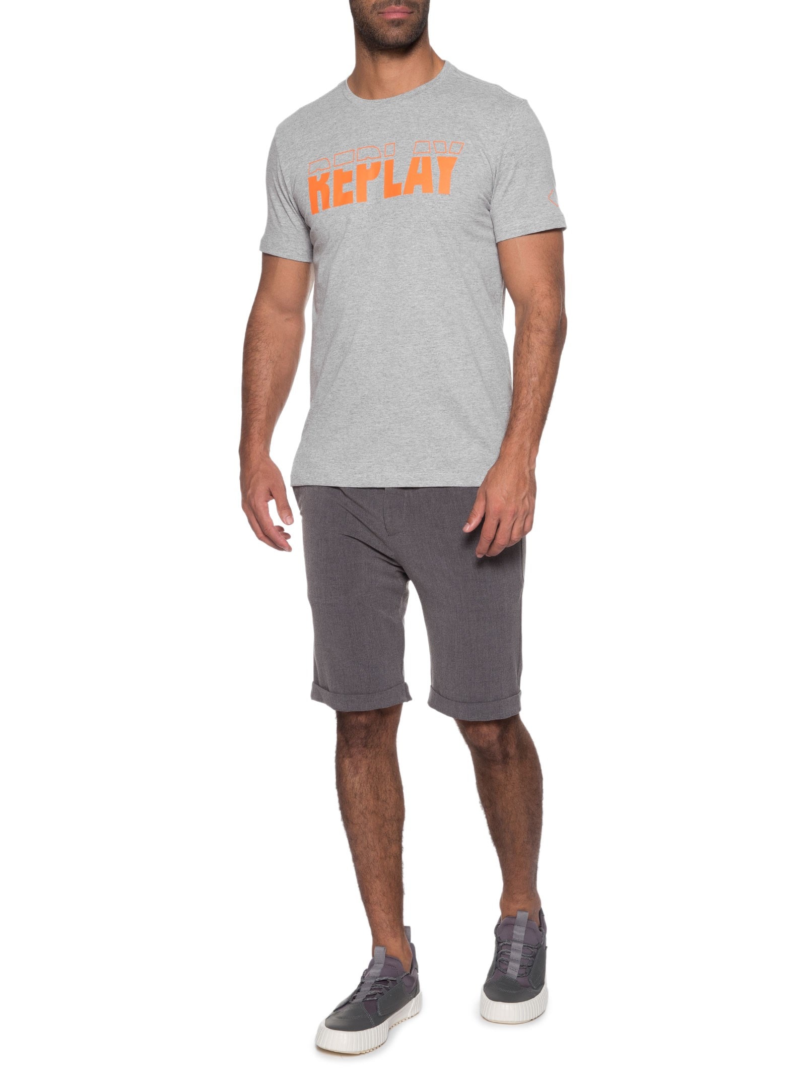 Camiseta Masculina Logo Box Cinza Replay