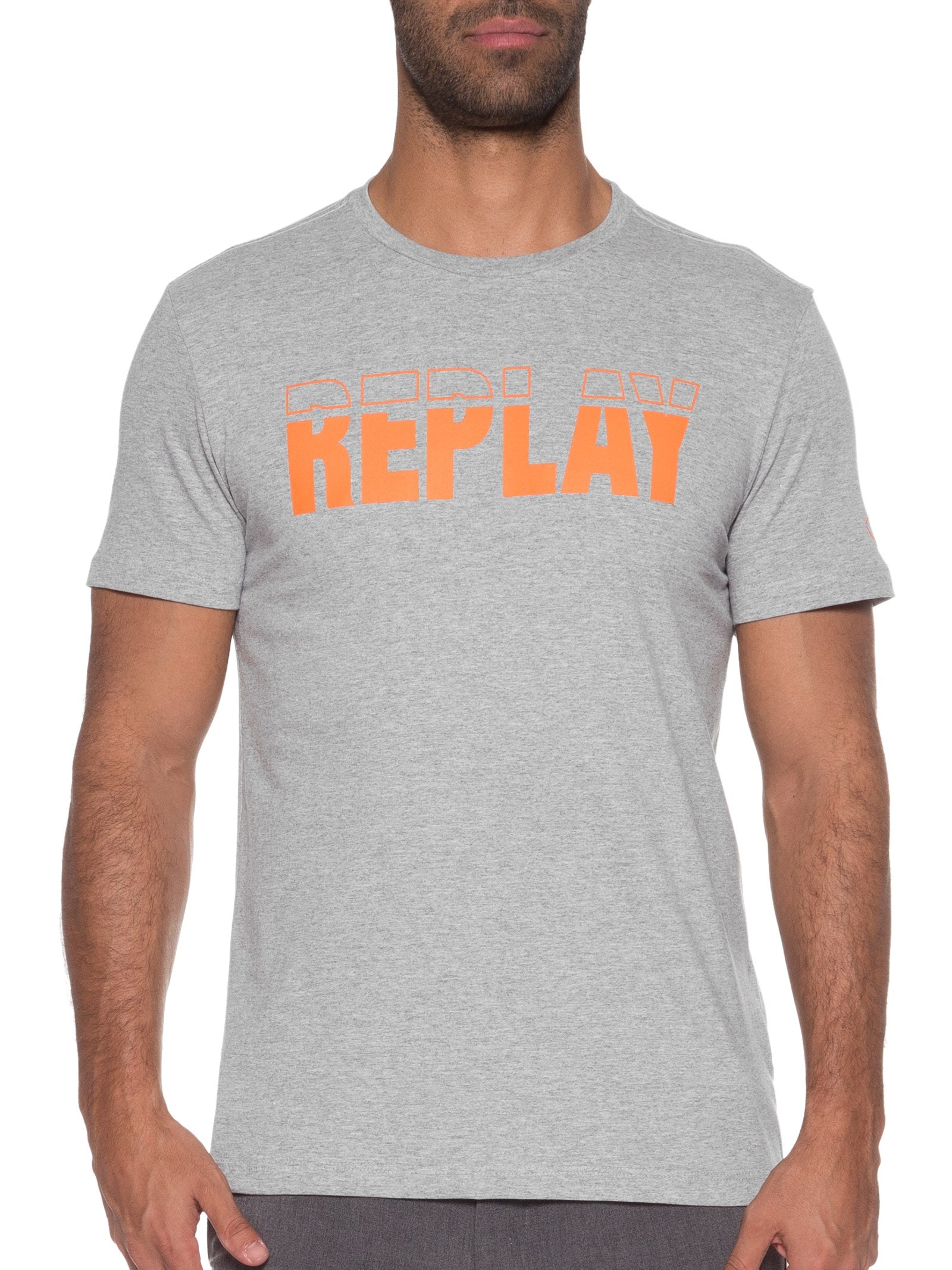 Camiseta Masculina Logo Box Cinza Replay