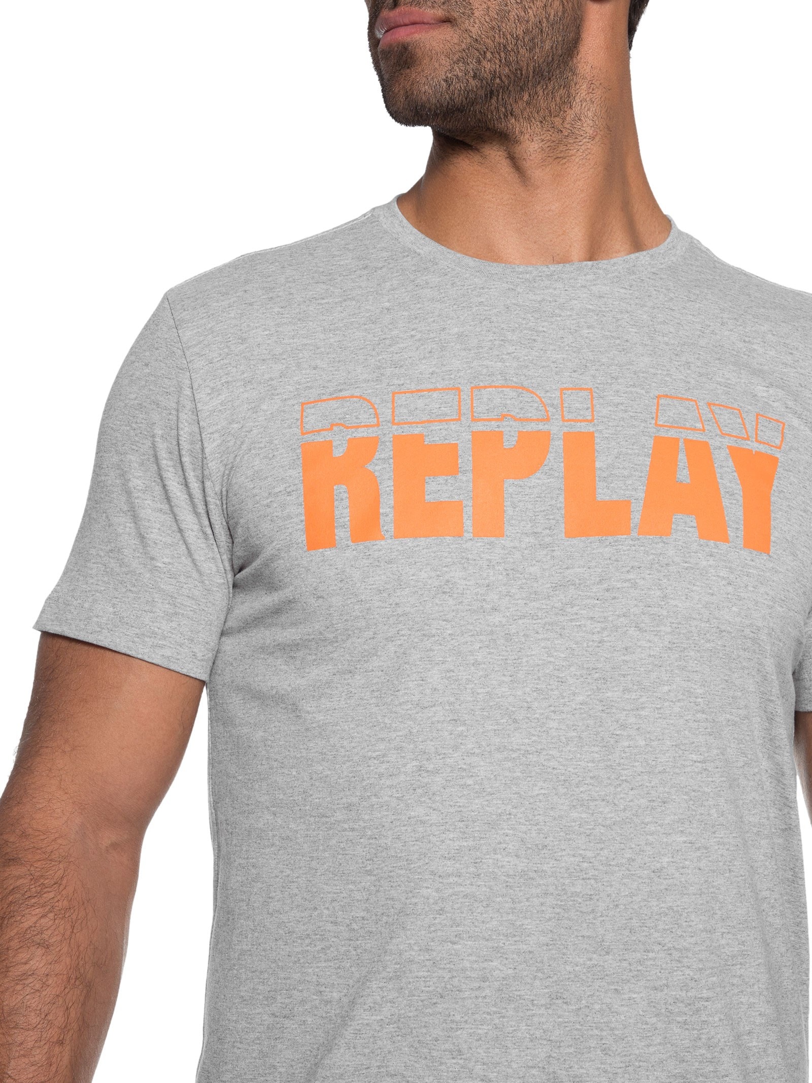 Camiseta Masculina Logo Box Cinza Replay