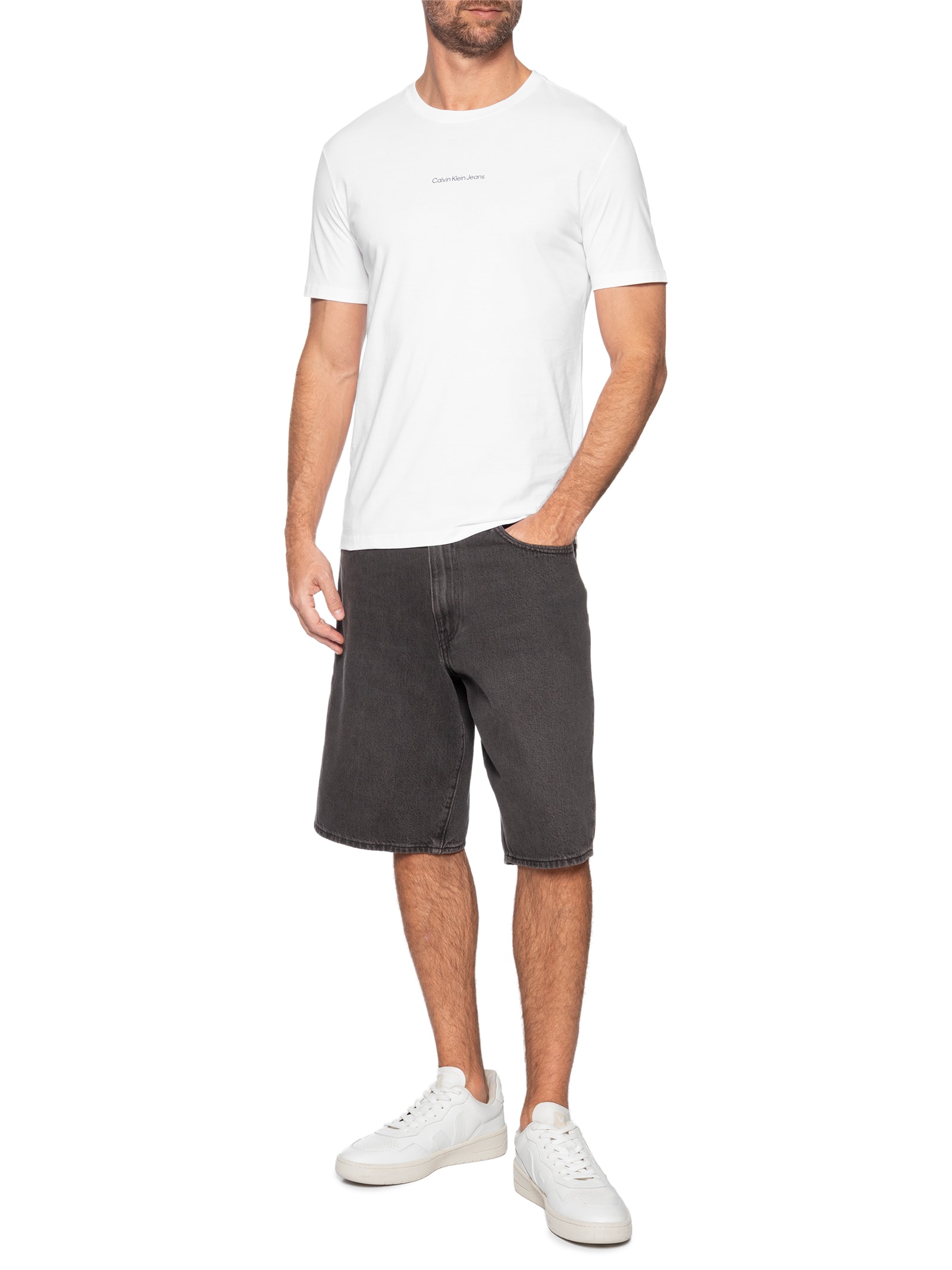 Camiseta Masculina Logo Centralizado Branco Calvin Klein Jeans