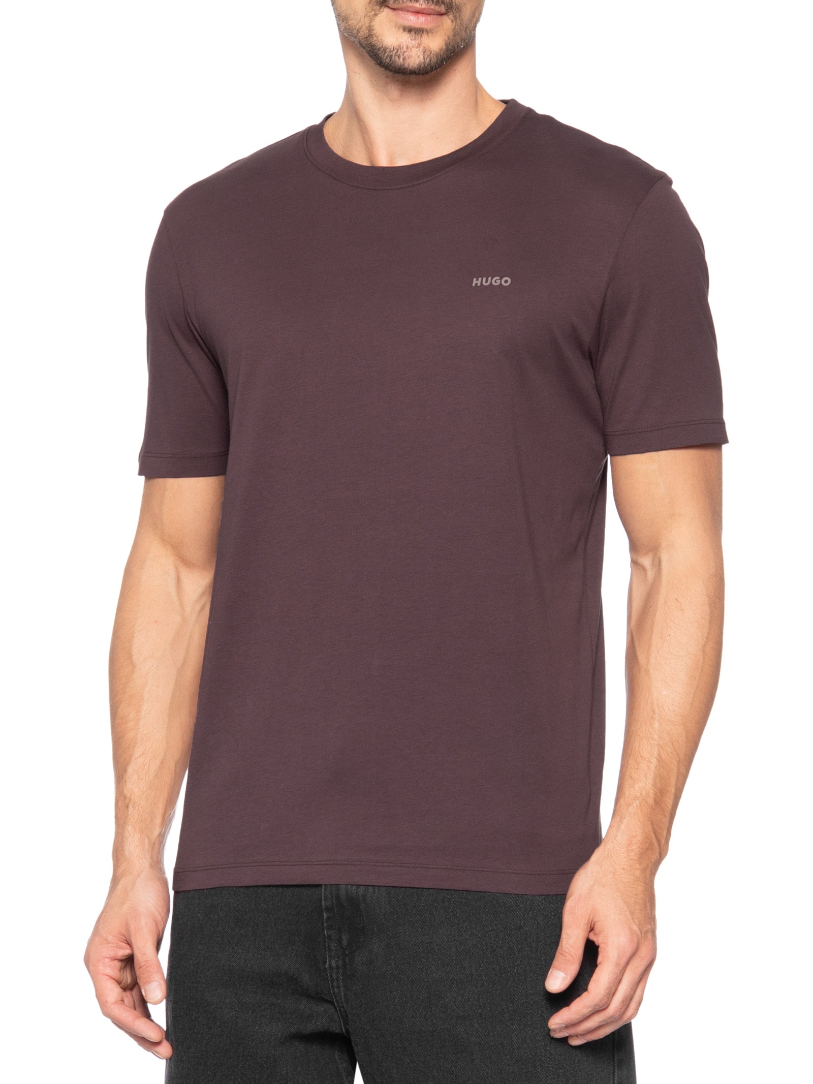 Camiseta Masculina Logo Crew Neck Dero 222 Marrom Hugo