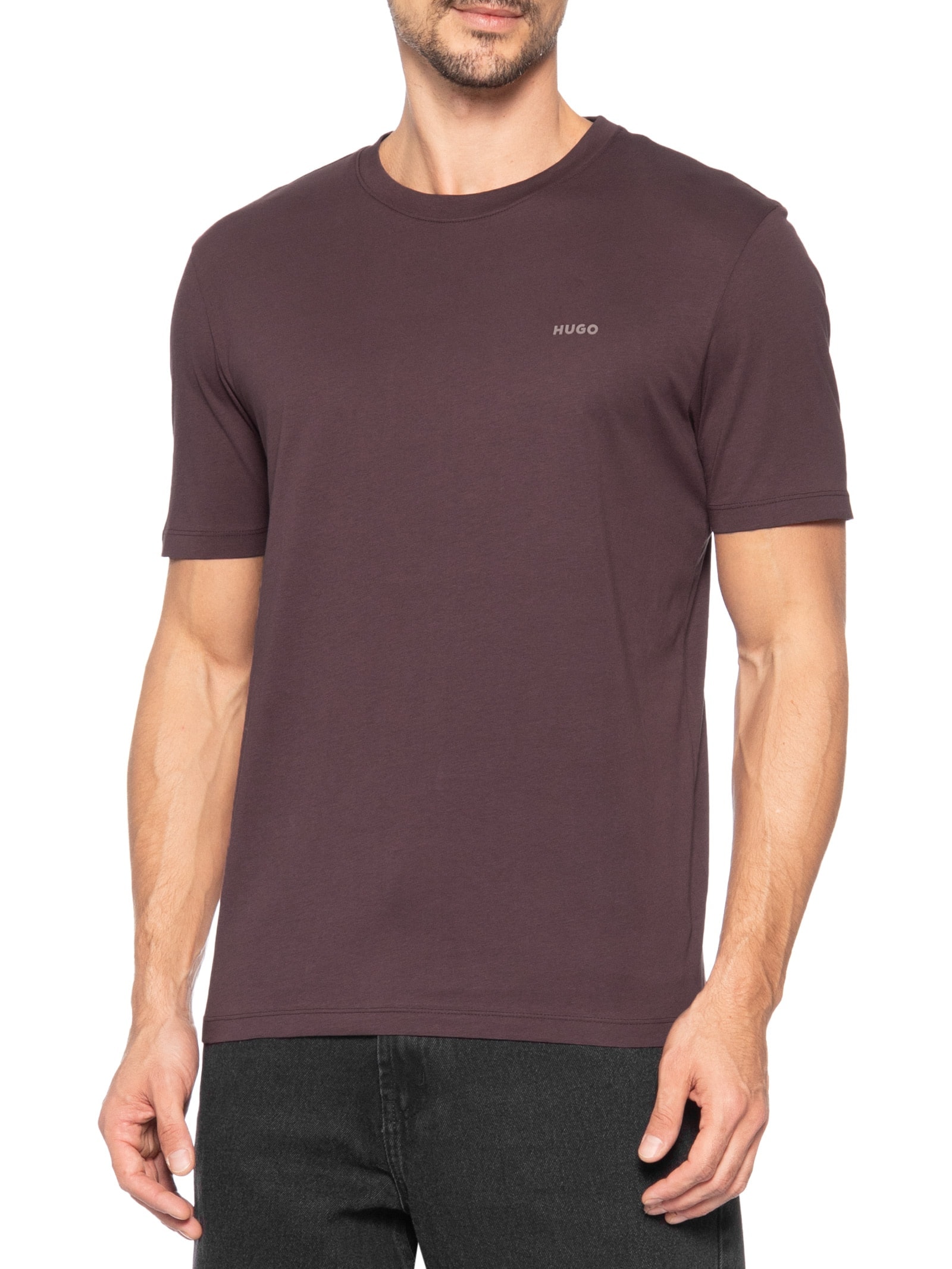 Camiseta Masculina Logo Crew Neck Dero 222 Marrom Hugo