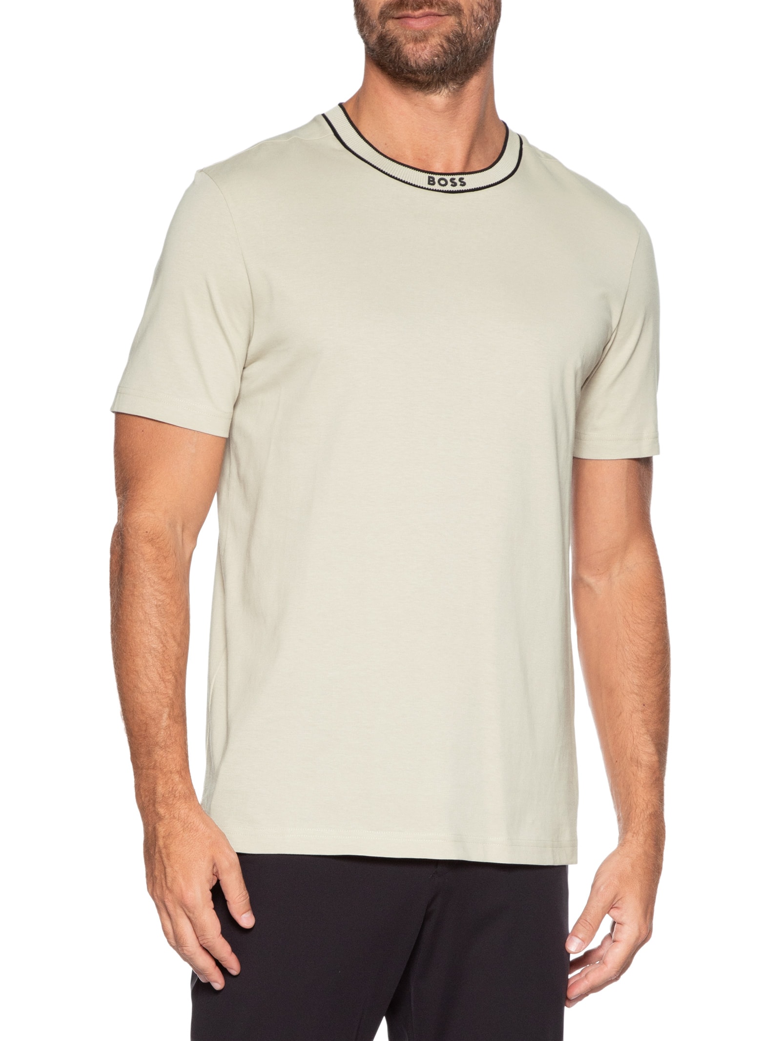 Camiseta Masculina Logo Crew Neck Tee 5 Bege Boss