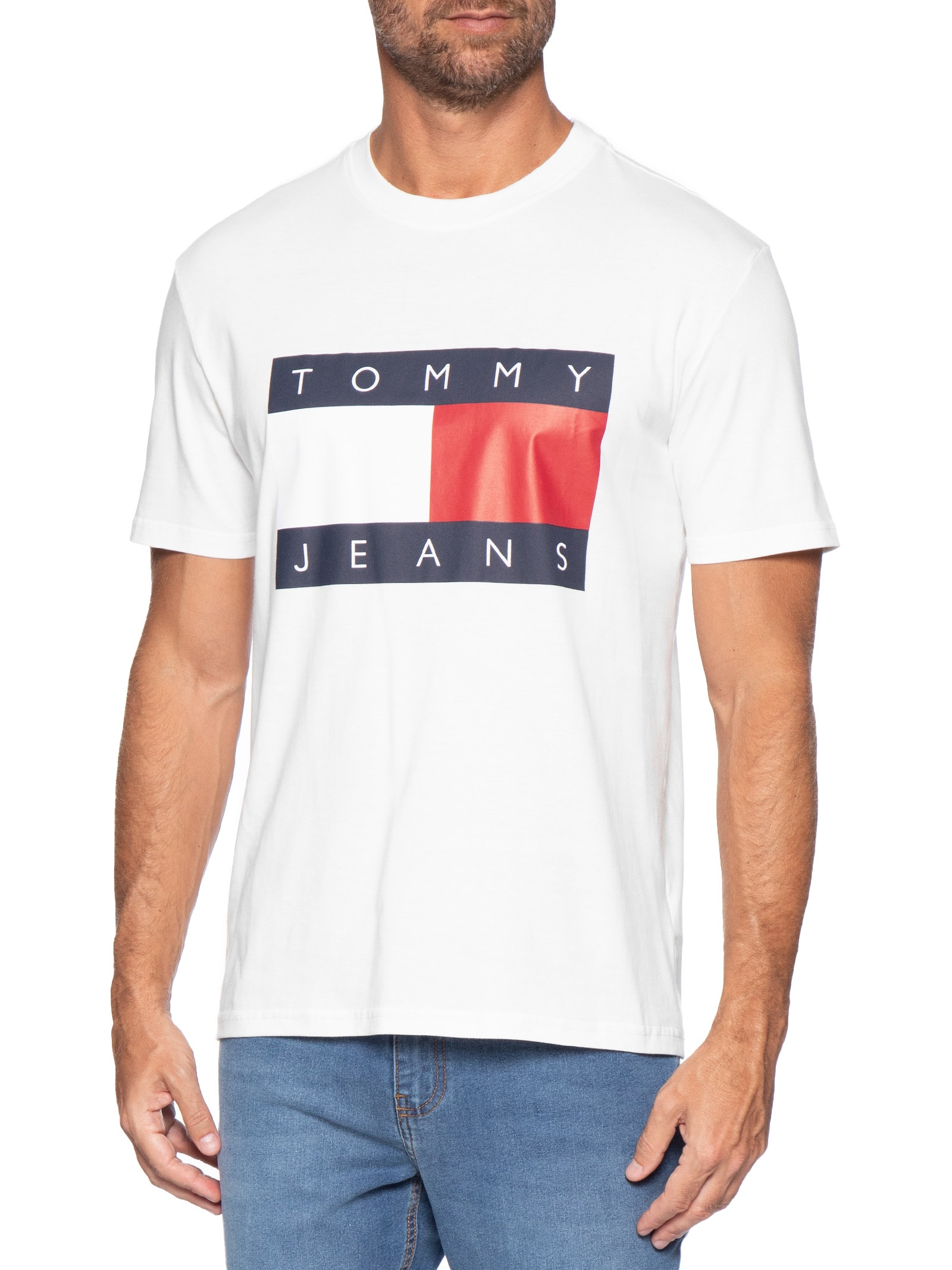 Camiseta Masculina Logo Flag Grande Branco Tommy Jeans