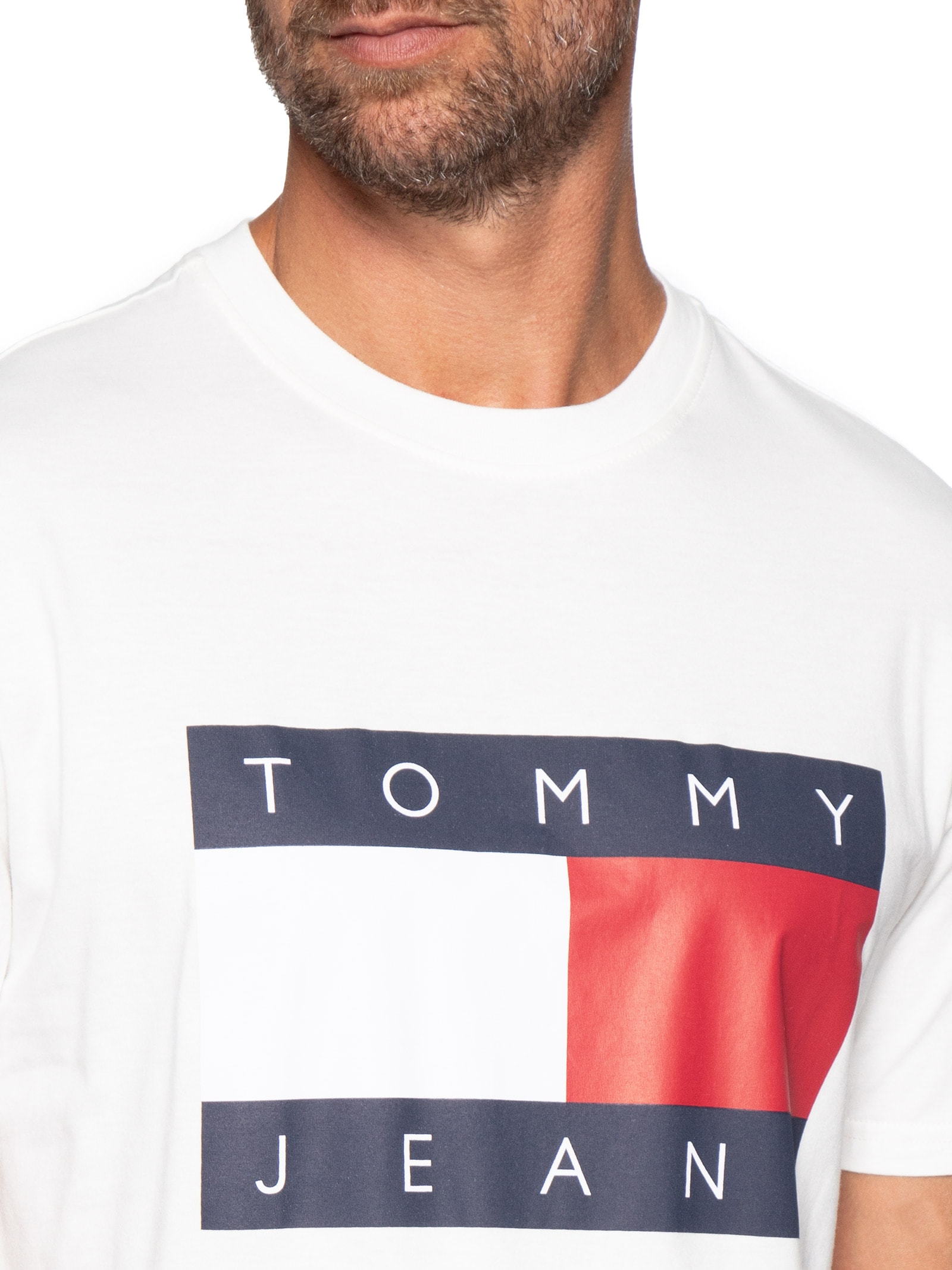Camiseta Masculina Logo Flag Grande Branco Tommy Jeans