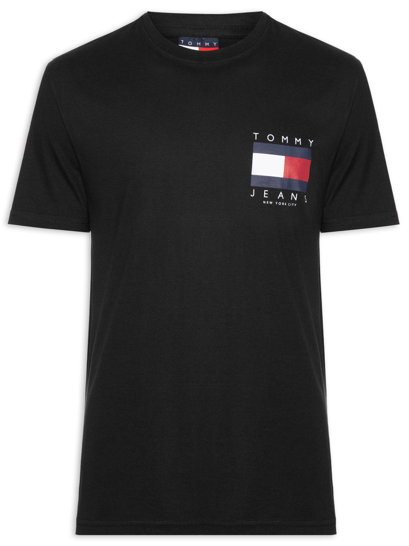 Camiseta Masculina Logo Flag Grande Preto Tommy Jeans