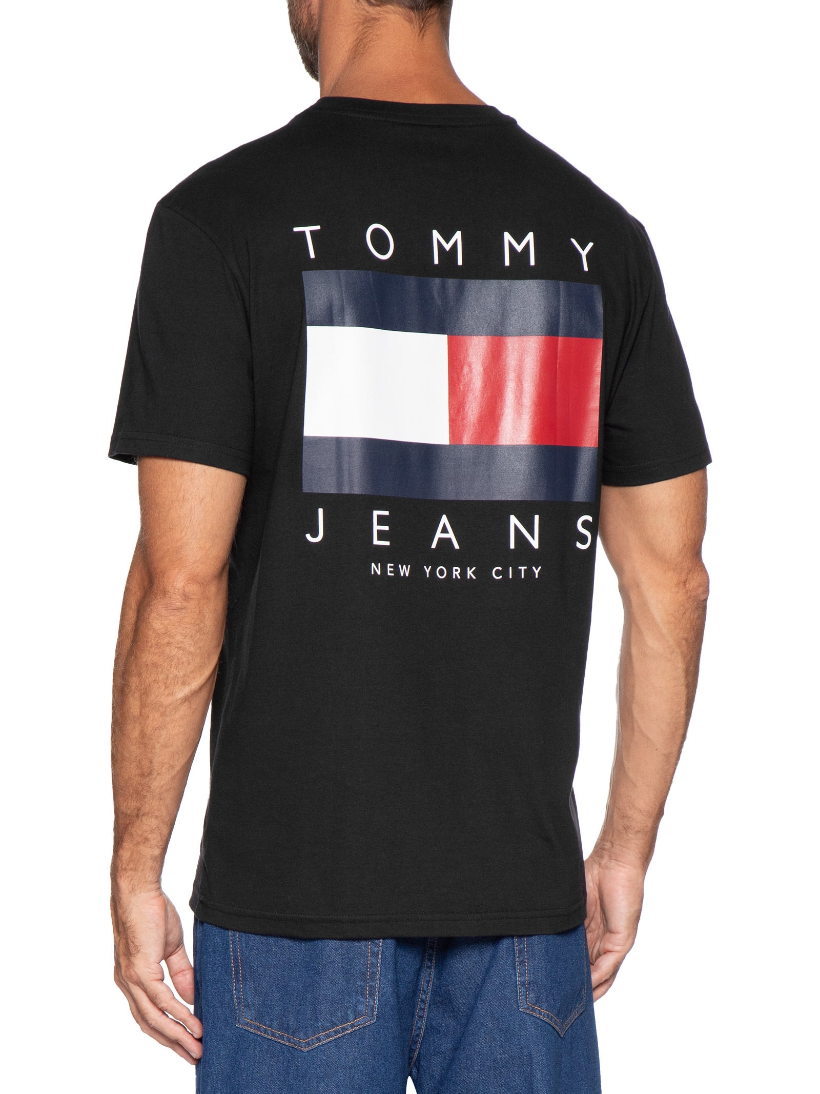 Camiseta Masculina Logo Flag Grande Preto Tommy Jeans