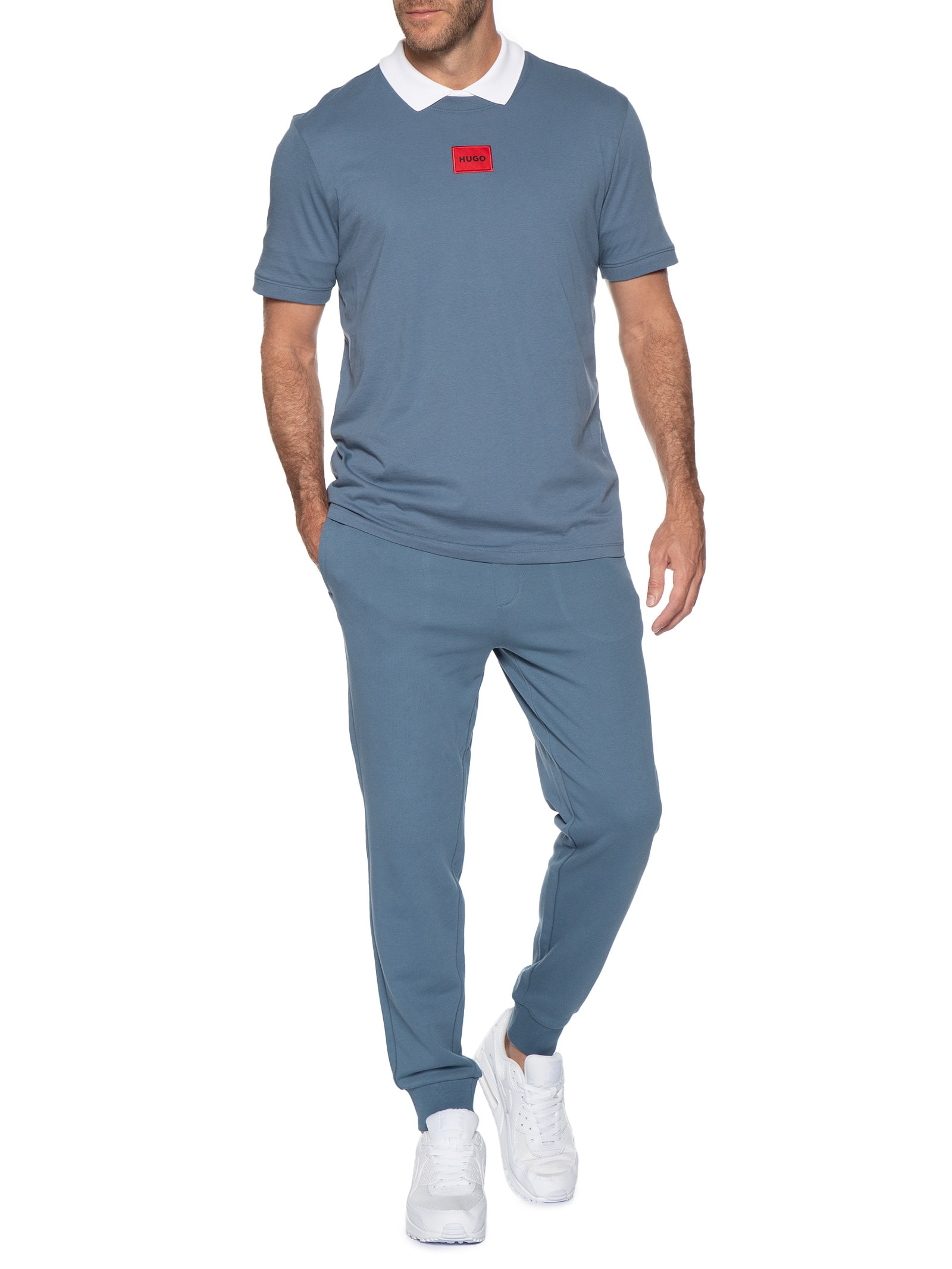 Camiseta Masculina Logo Label Crew Neck Diragolino Azul Hugo