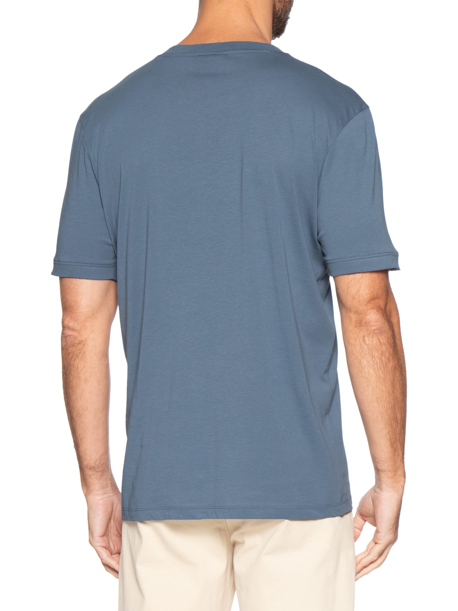 Camiseta Masculina Logo Label Crew Neck Diragolino Azul Hugo