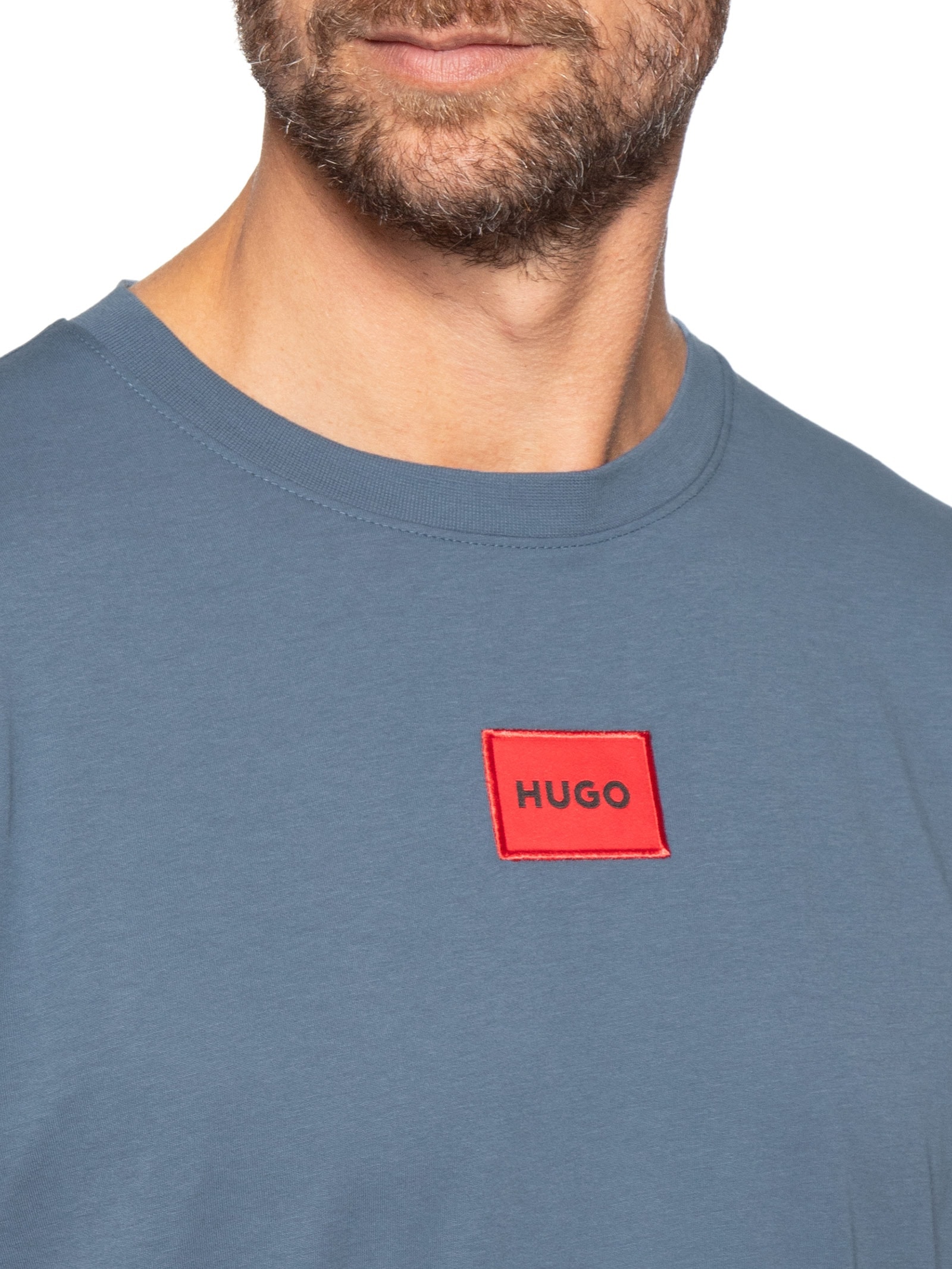 Camiseta Masculina Logo Label Crew Neck Diragolino Azul Hugo