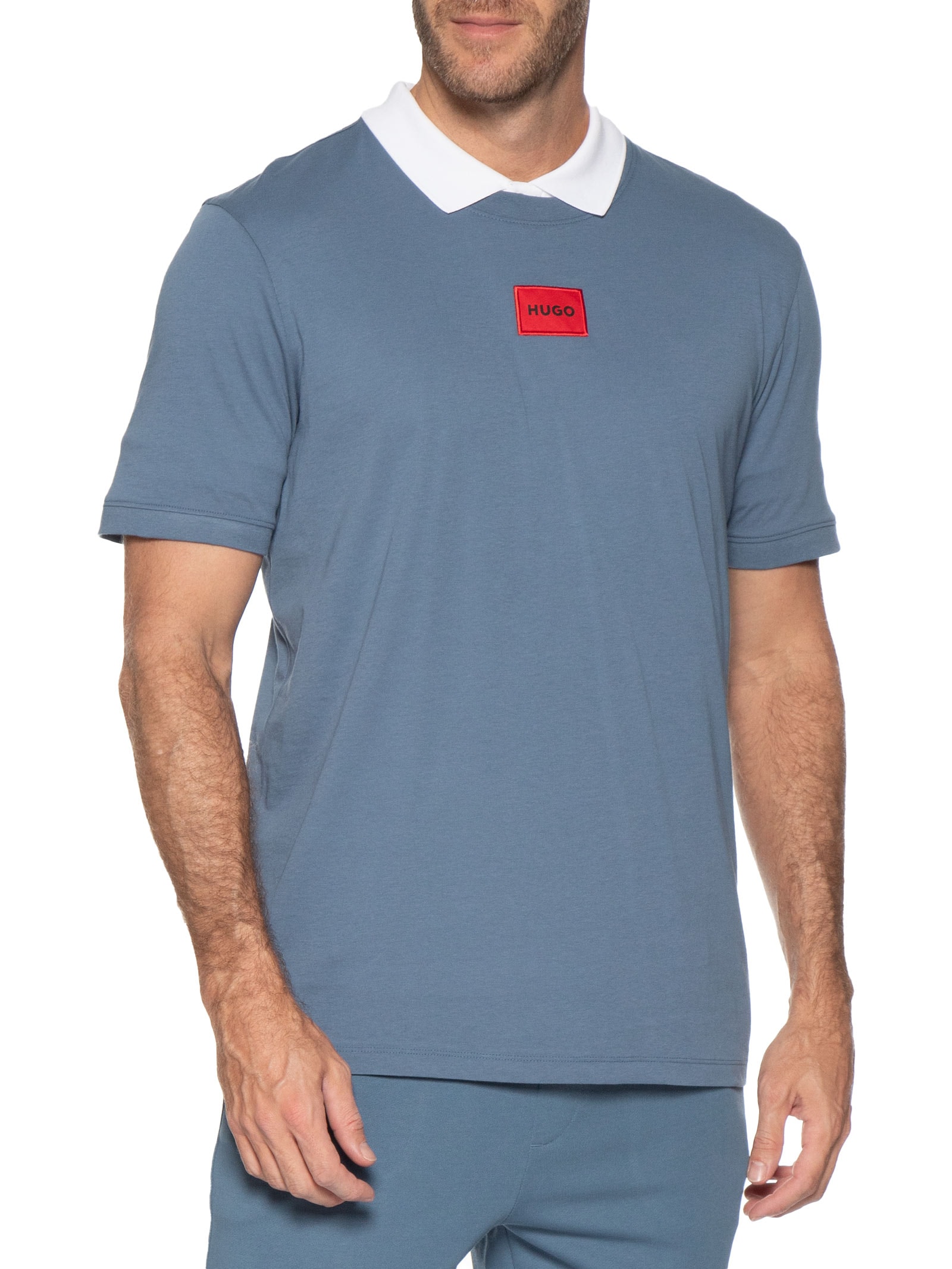 Camiseta Masculina Logo Label Crew Neck Diragolino Azul Hugo