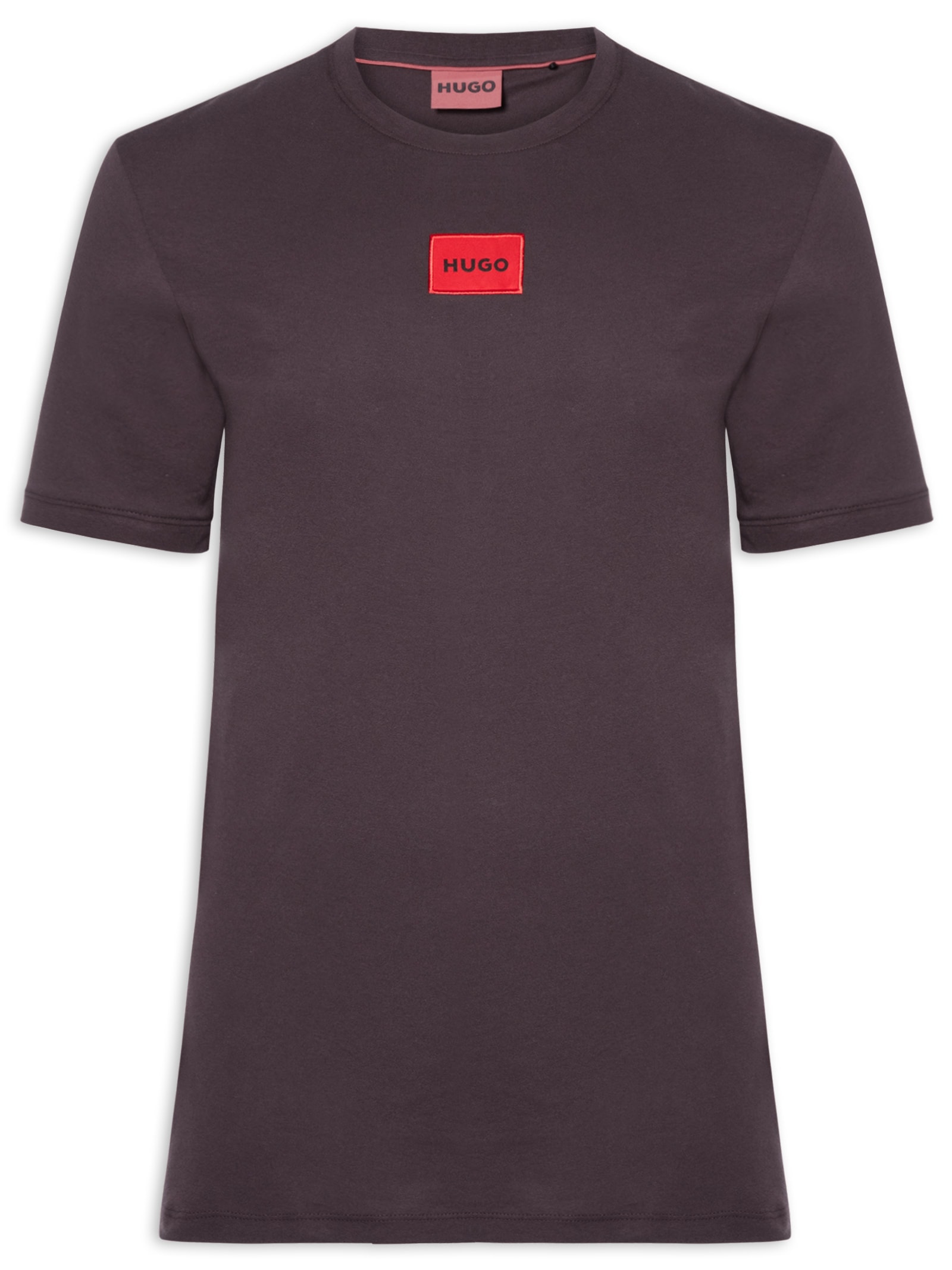Camiseta Masculina Logo- Label Crew Neck Diragolino Marrom Hugo