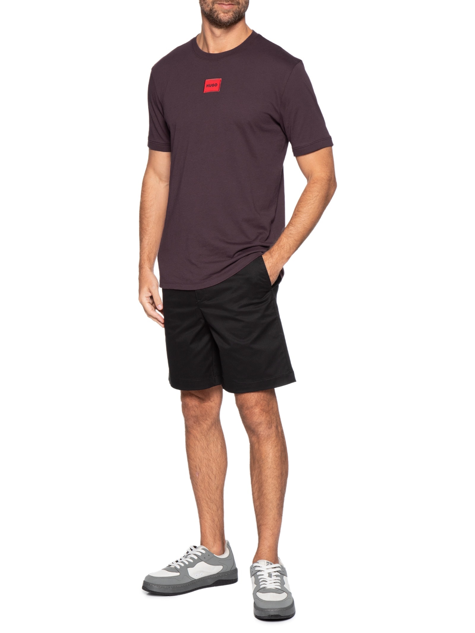 Camiseta Masculina Logo- Label Crew Neck Diragolino Marrom Hugo