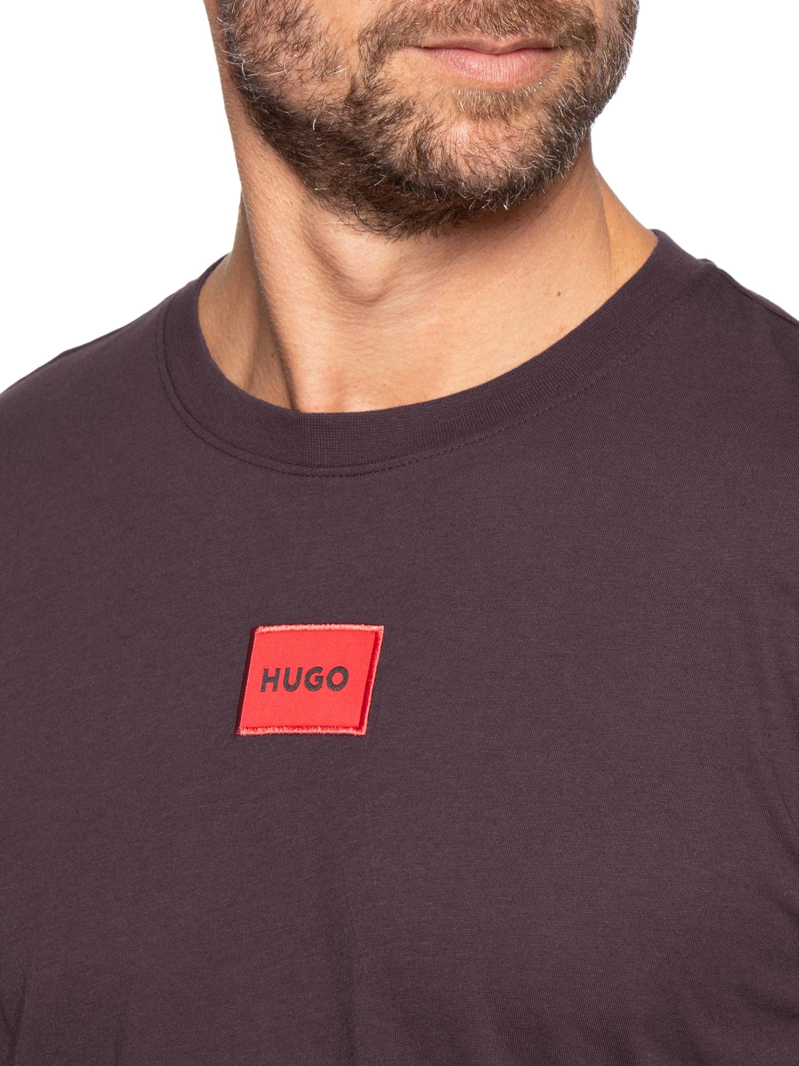 Camiseta Masculina Logo- Label Crew Neck Diragolino Marrom Hugo