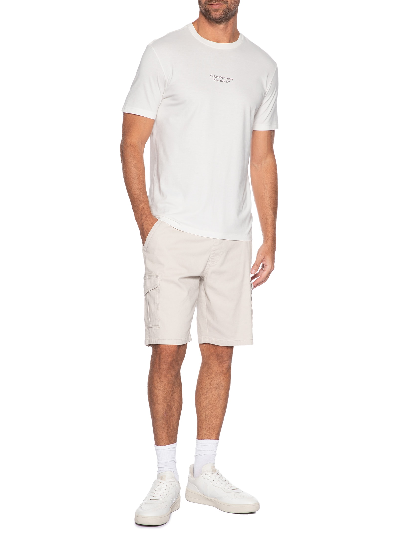 Camiseta Masculina Logo NY Branco Calvin Klein Jeans