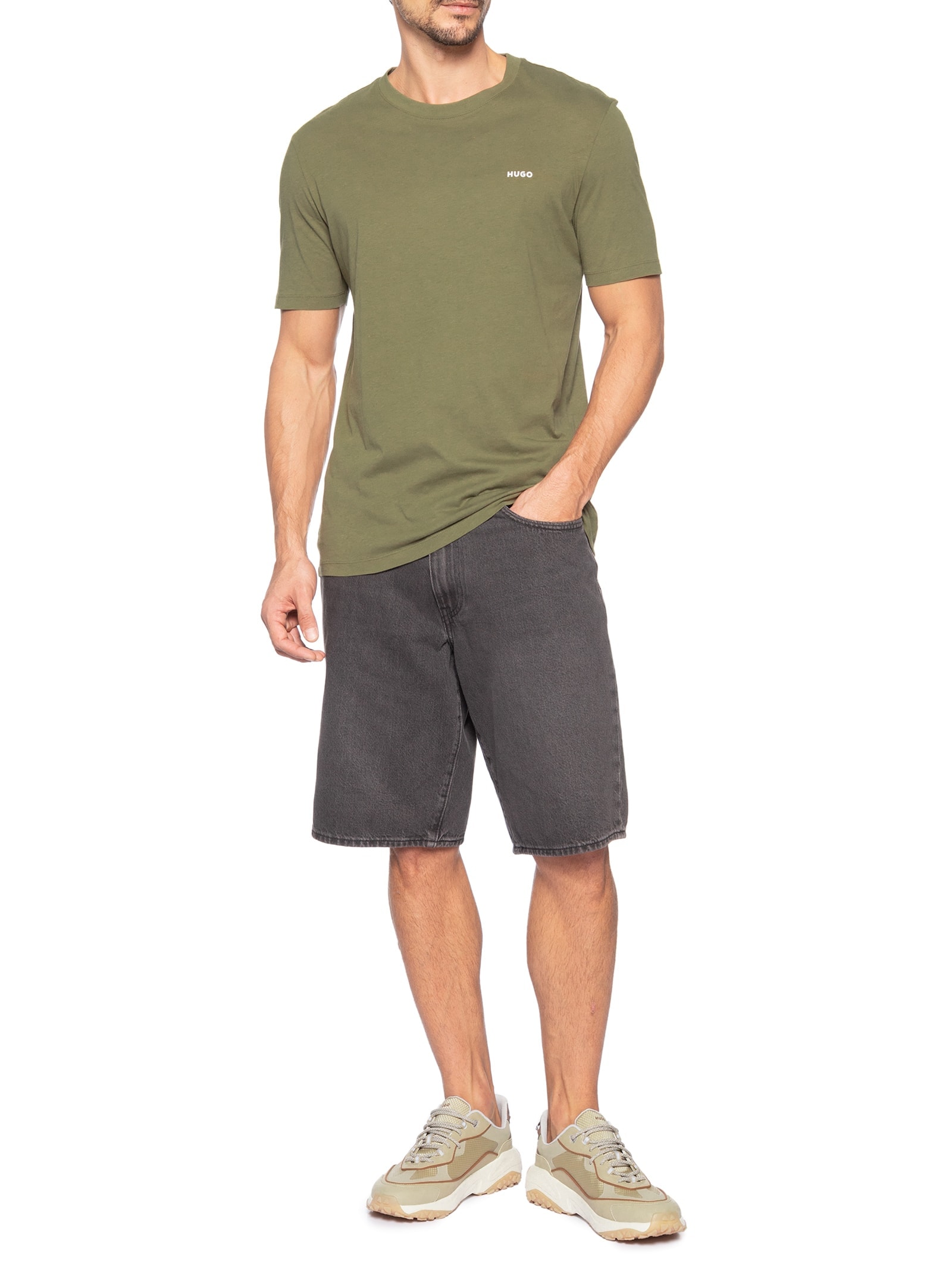 Camiseta Masculina Logo Print Crew Neck Dero 222 Verde Hugo
