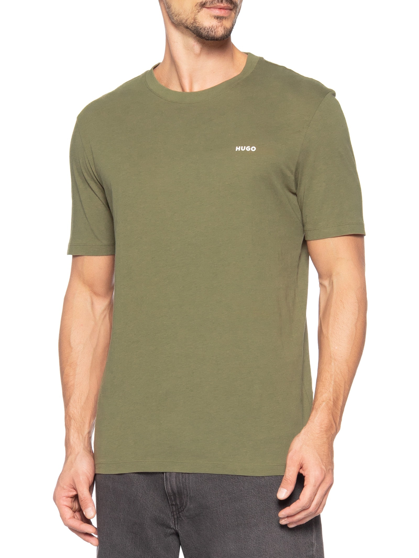 Camiseta Masculina Logo Print Crew Neck Dero 222 Verde Hugo