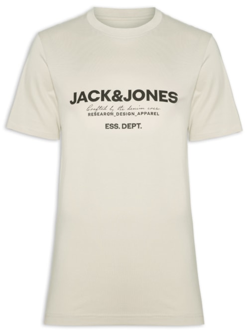 Camiseta Masculina Logo Print Gola Careca Em Algodão- Bege