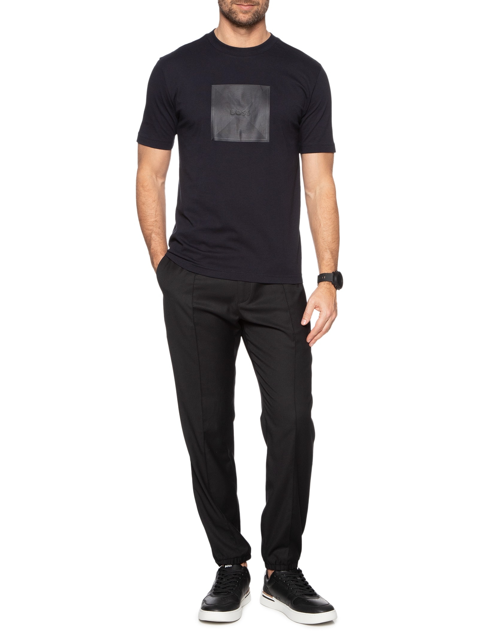 Camiseta Masculina Logo Rib Azul Boss