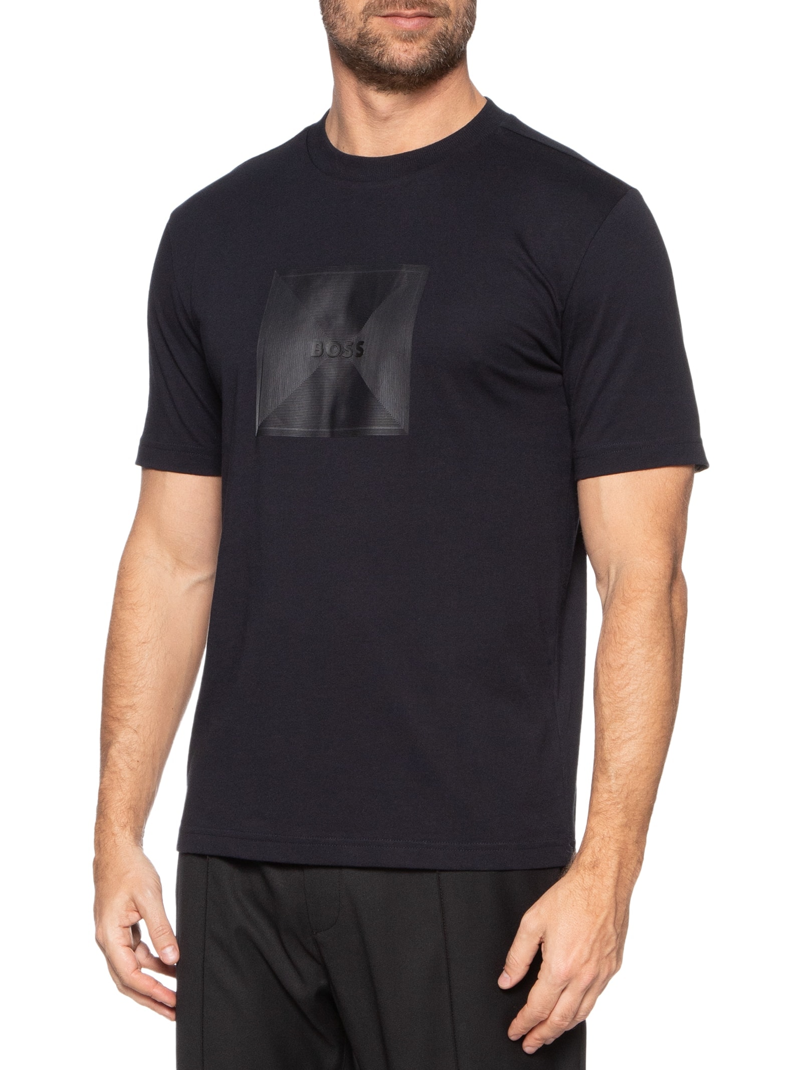 Camiseta Masculina Logo Rib Azul Boss