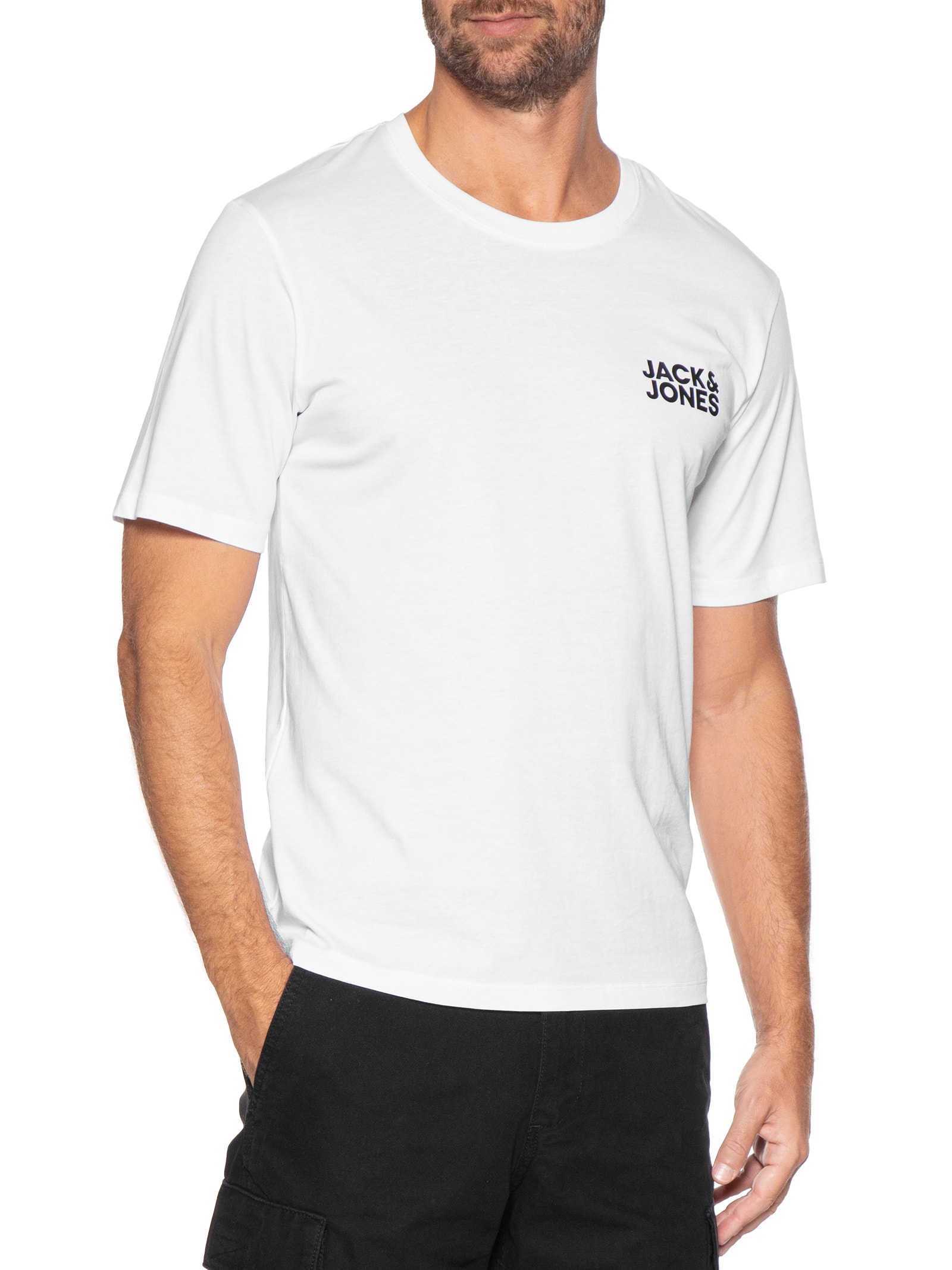 Camiseta Masculina Logo Slim Fit Em Algodão Off White Jack & Jones