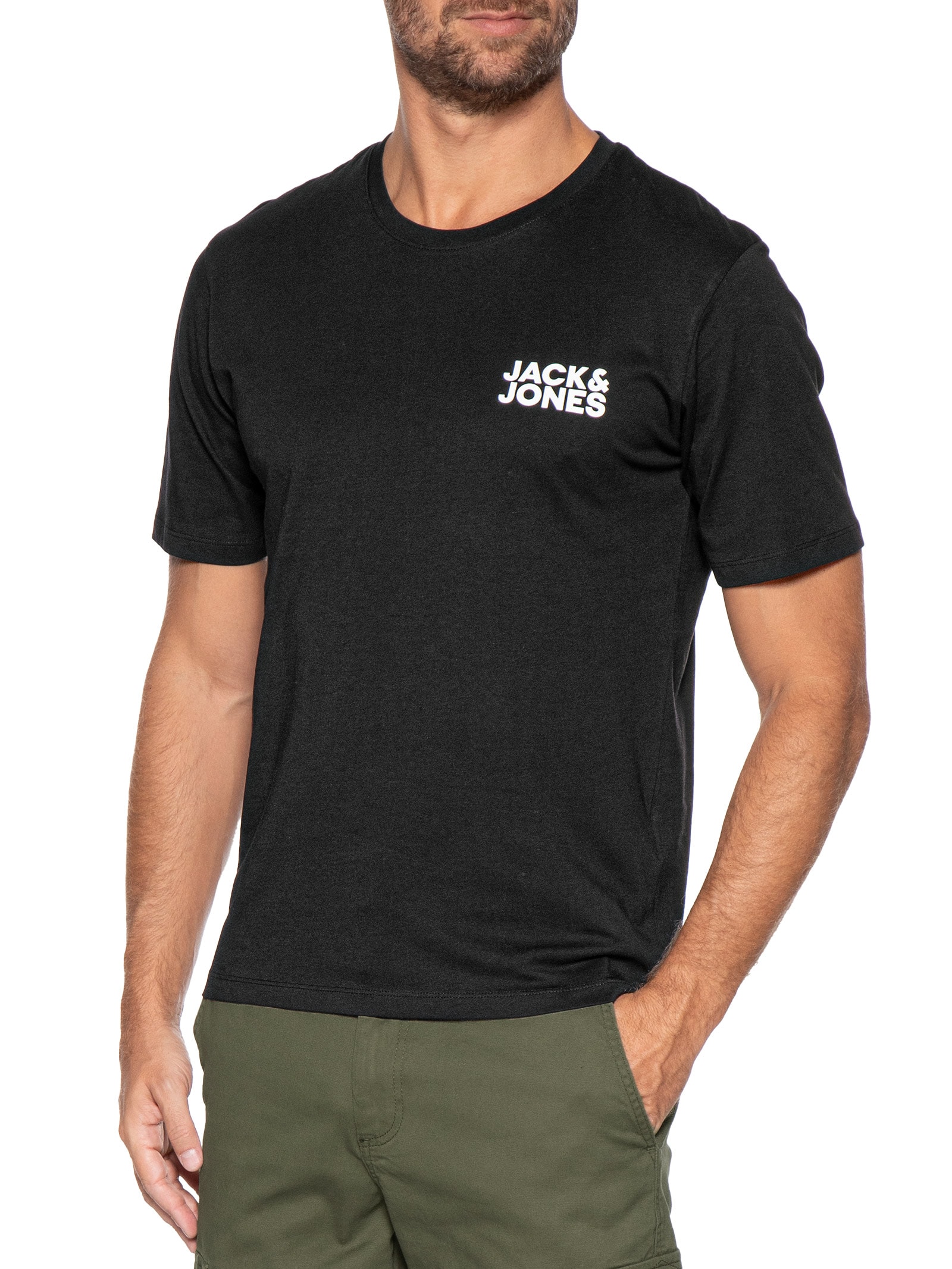 Camiseta Masculina Logo Slim Fit Em Algodão Preto Jack & Jones