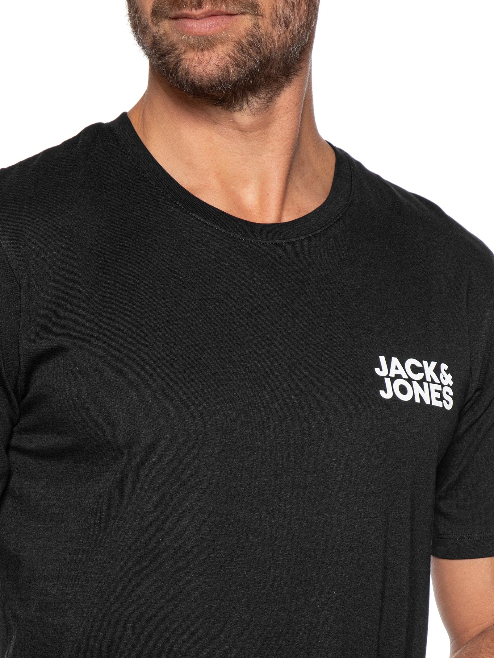Camiseta Masculina Logo Slim Fit Em Algodão Preto Jack & Jones